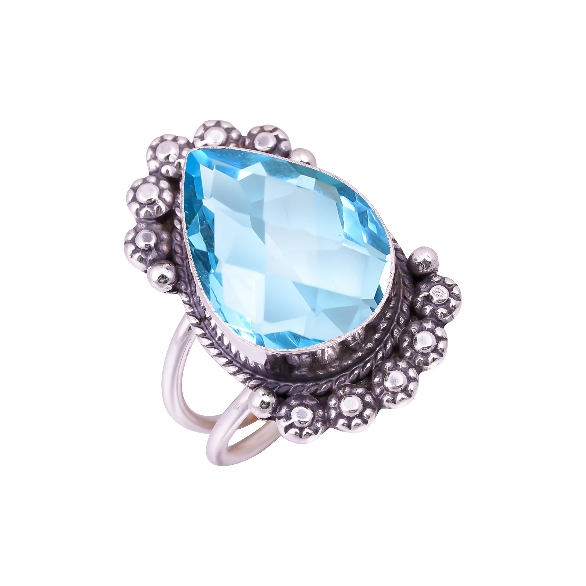Blue Topaz - Simulated Gemstone 925 Sterling Silver Ring