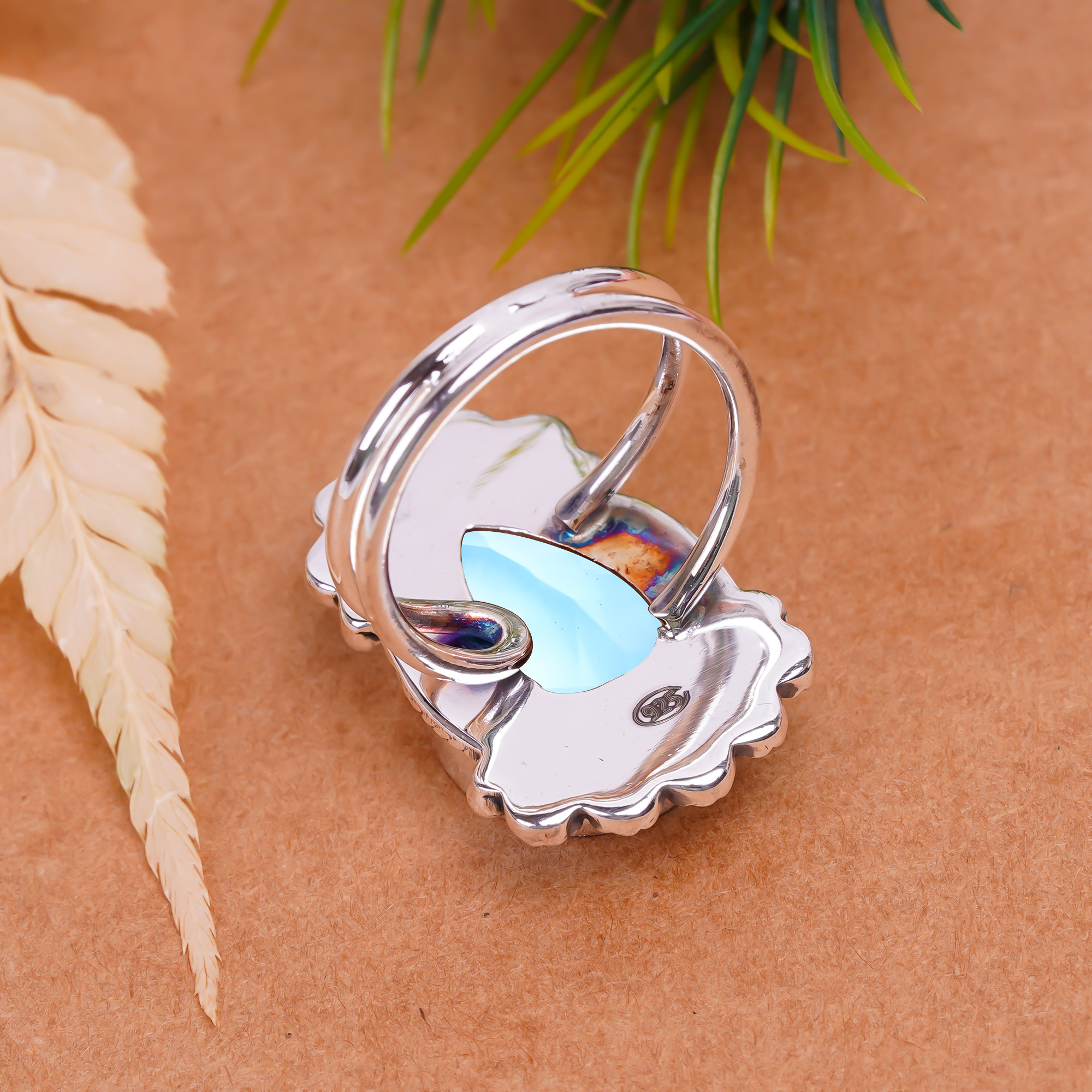 Blue Topaz - Simulated Gemstone 925 Sterling Silver Ring