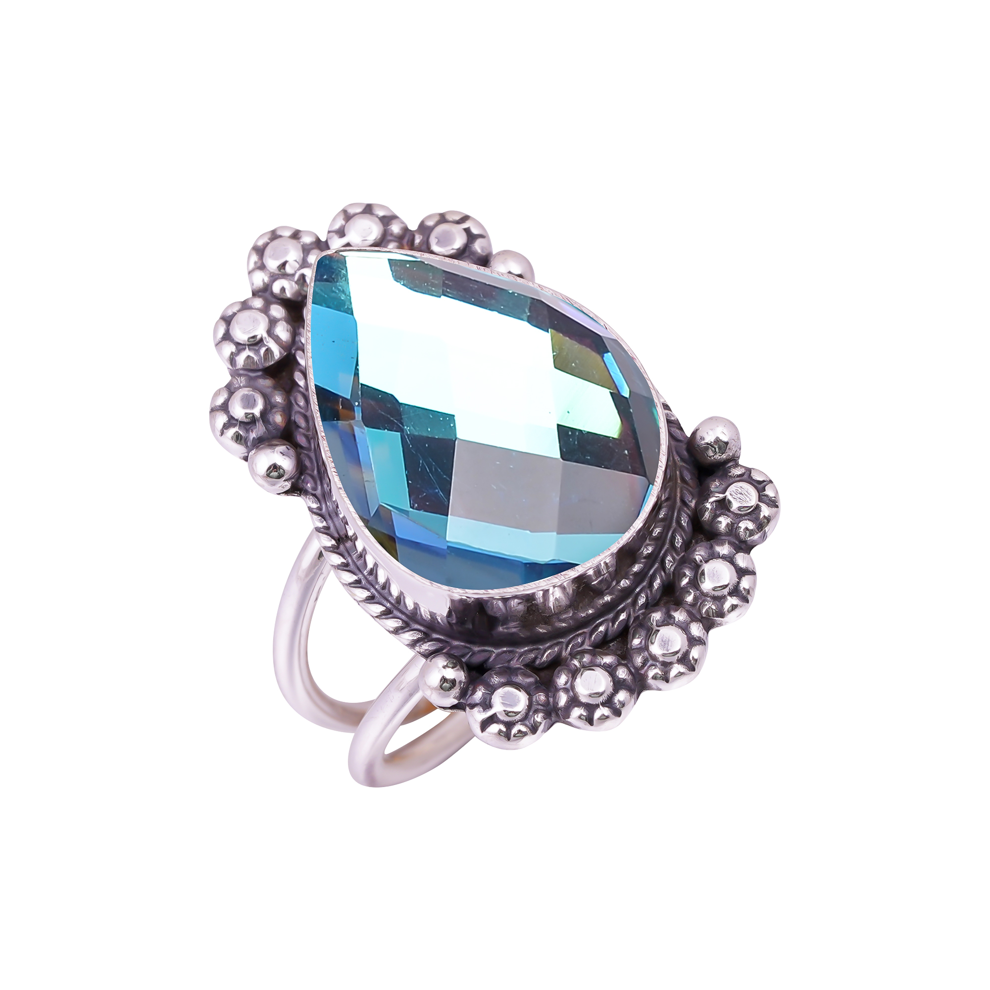 Black Rainbow Mystic Fire Topaz - Simulated Gemstone 925 Sterling Silver Ring