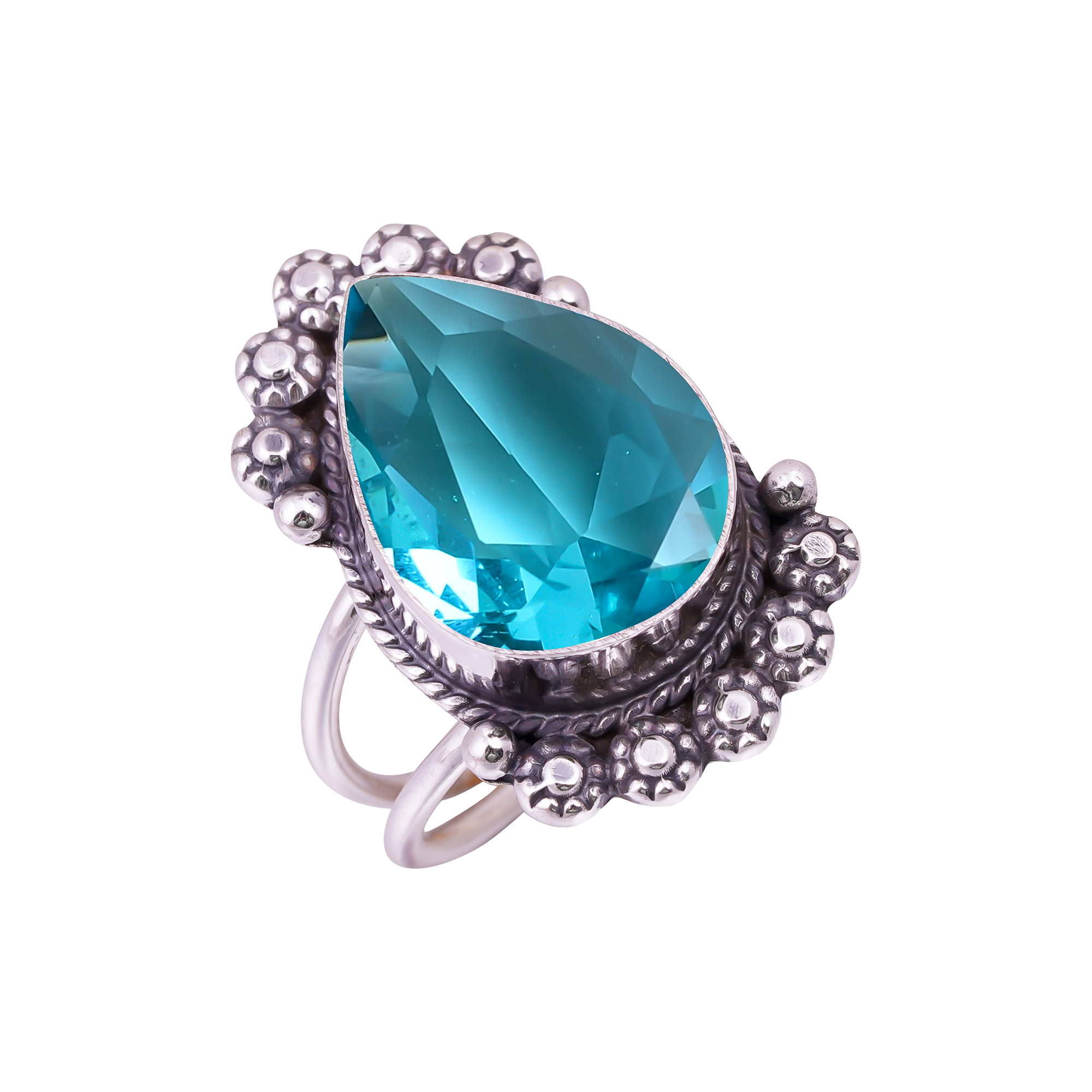 Blue Topaz - Simulated Gemstone 925 Sterling Silver Ring