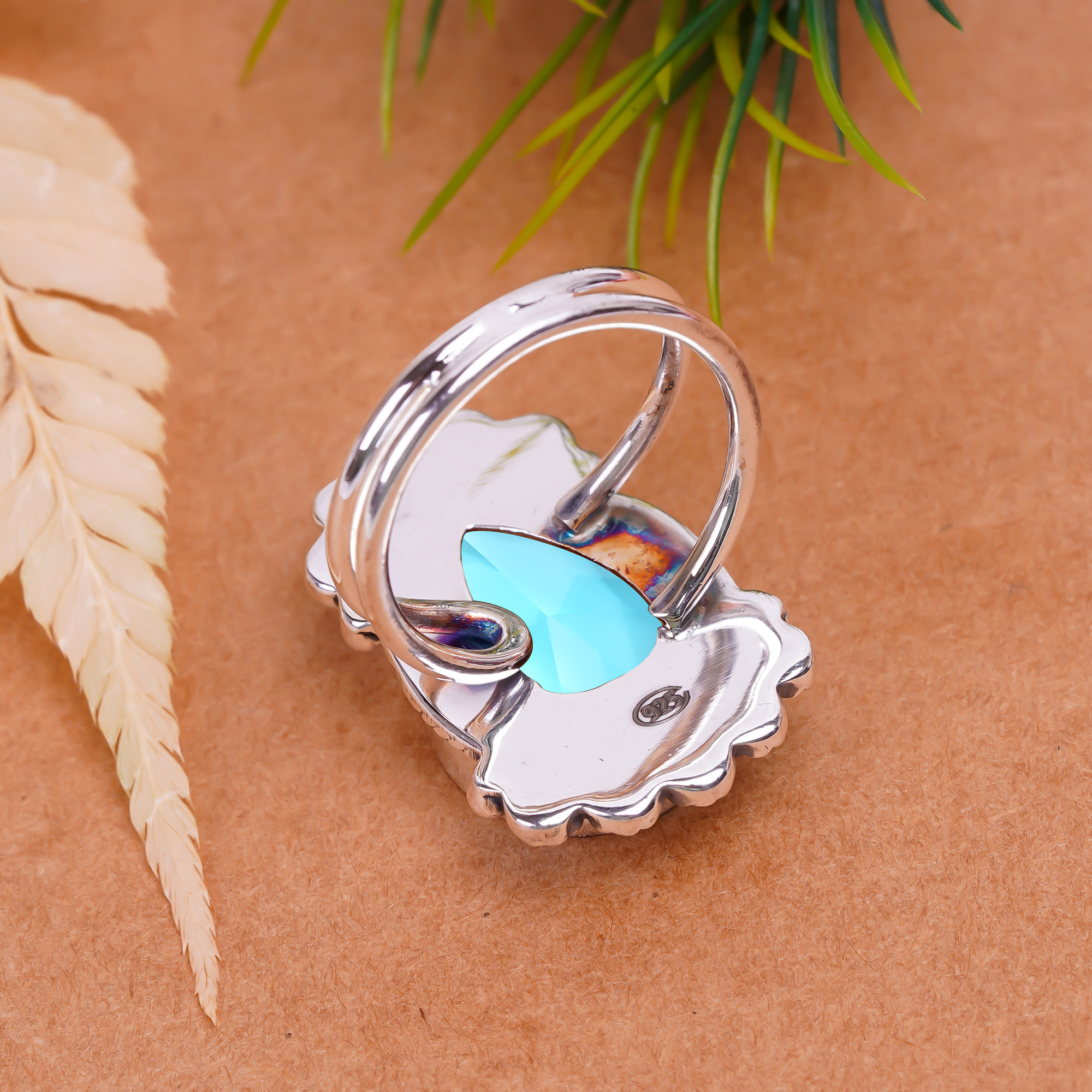 Blue Topaz - Simulated Gemstone 925 Sterling Silver Ring