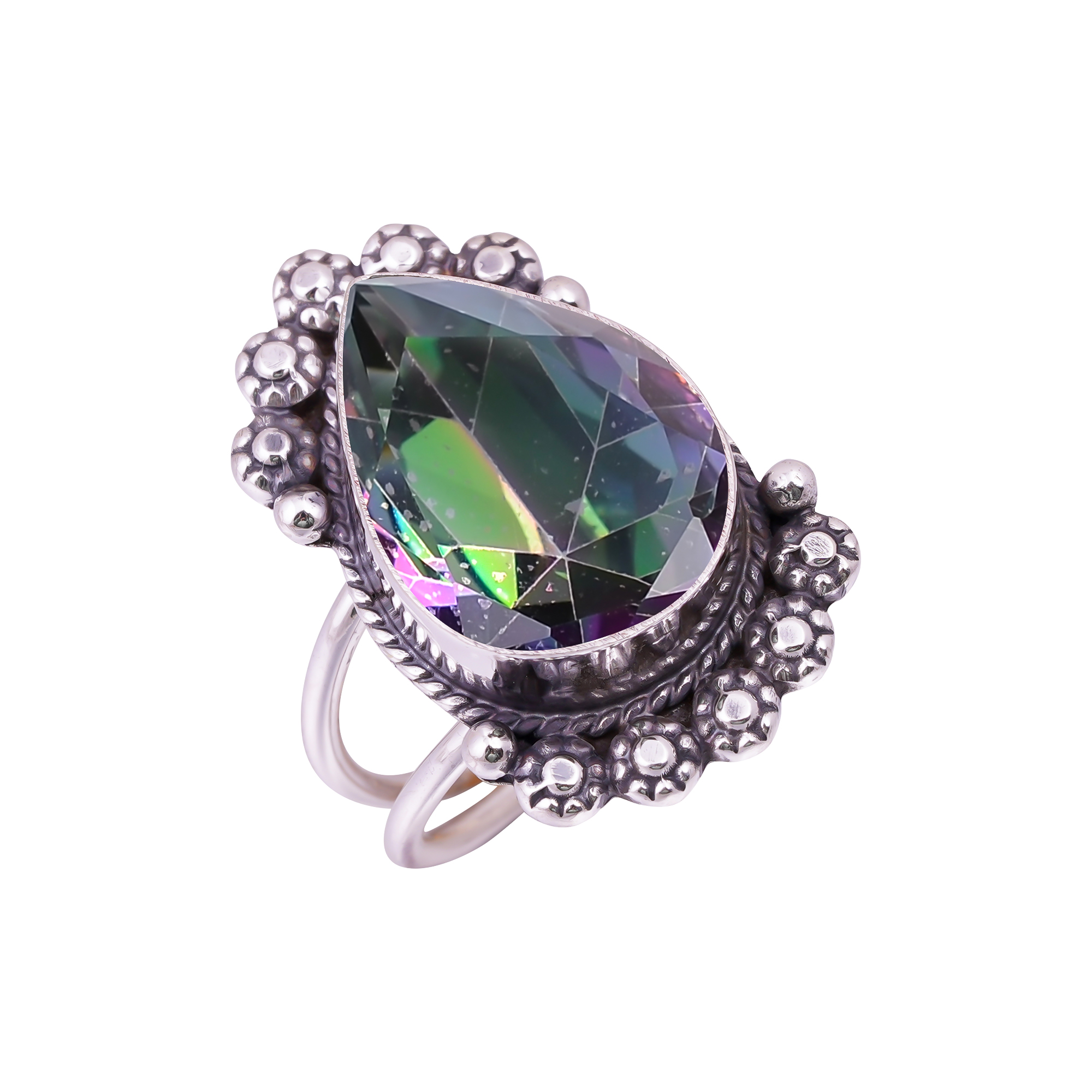 Rainbow Mystic Fire Topaz - Simulated Gemstone 925 Sterling Silver Ring