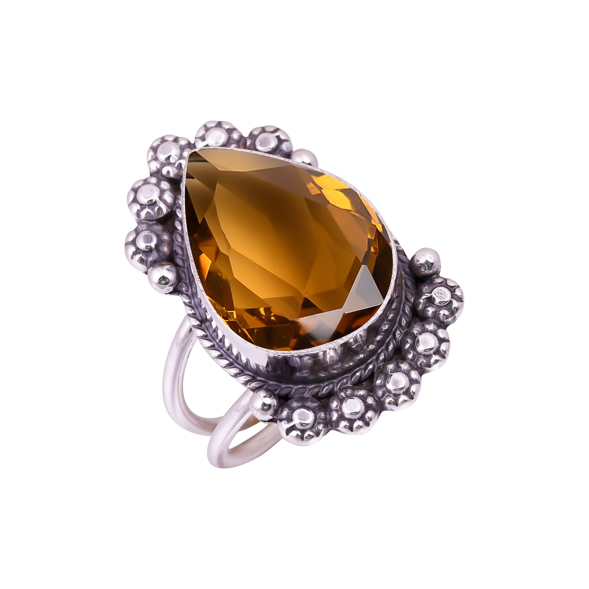 Champagne Quartz - Simulated Gemstone 925 Sterling Silver Ring