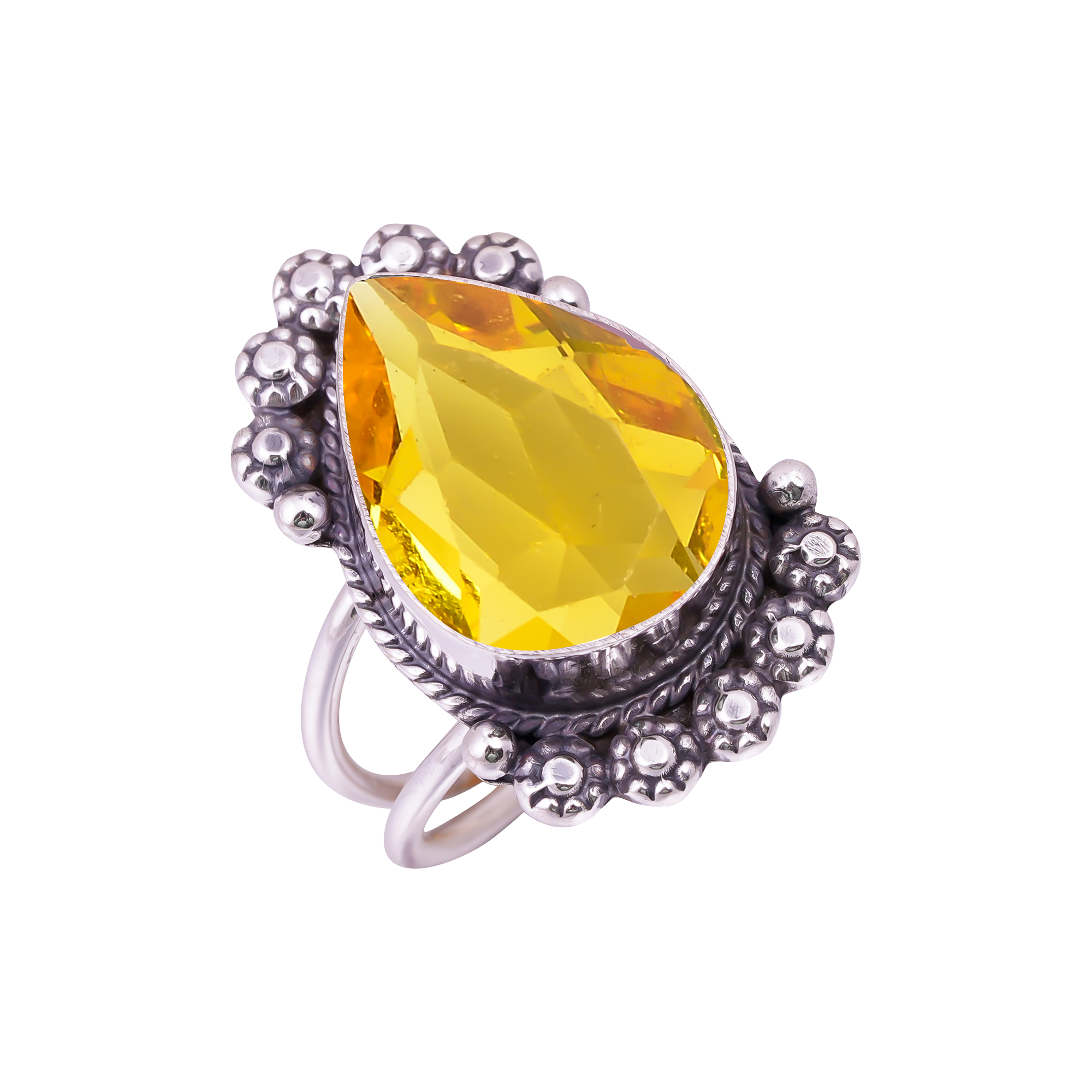 Yellow Sapphire  - Simulated Gemstone 925 Sterling Silver Ring
