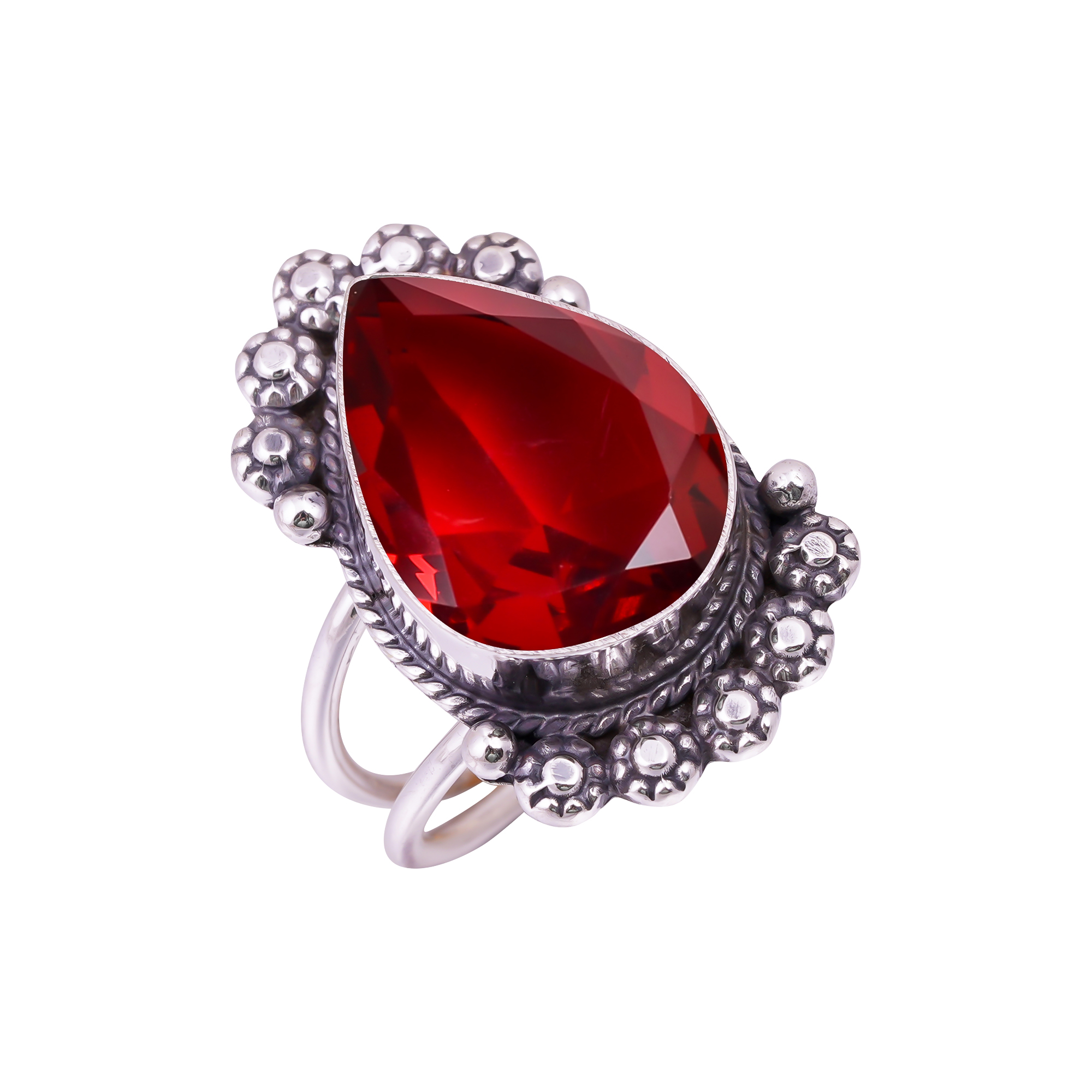 Red Garnet - Simulated Gemstone 925 Sterling Silver Ring