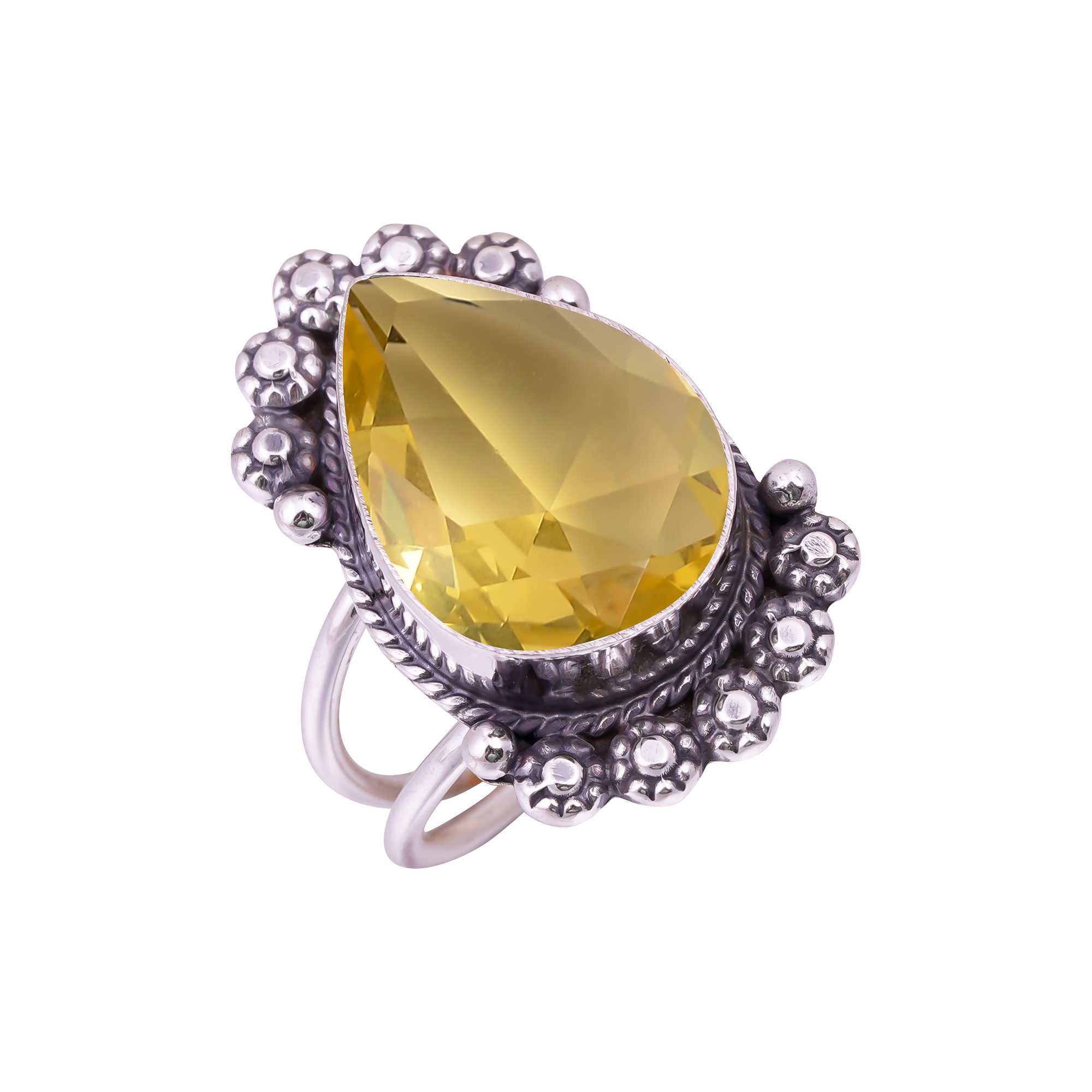 Lemon Quartz - Simulated Gemstone 925 Sterling Silver Ring
