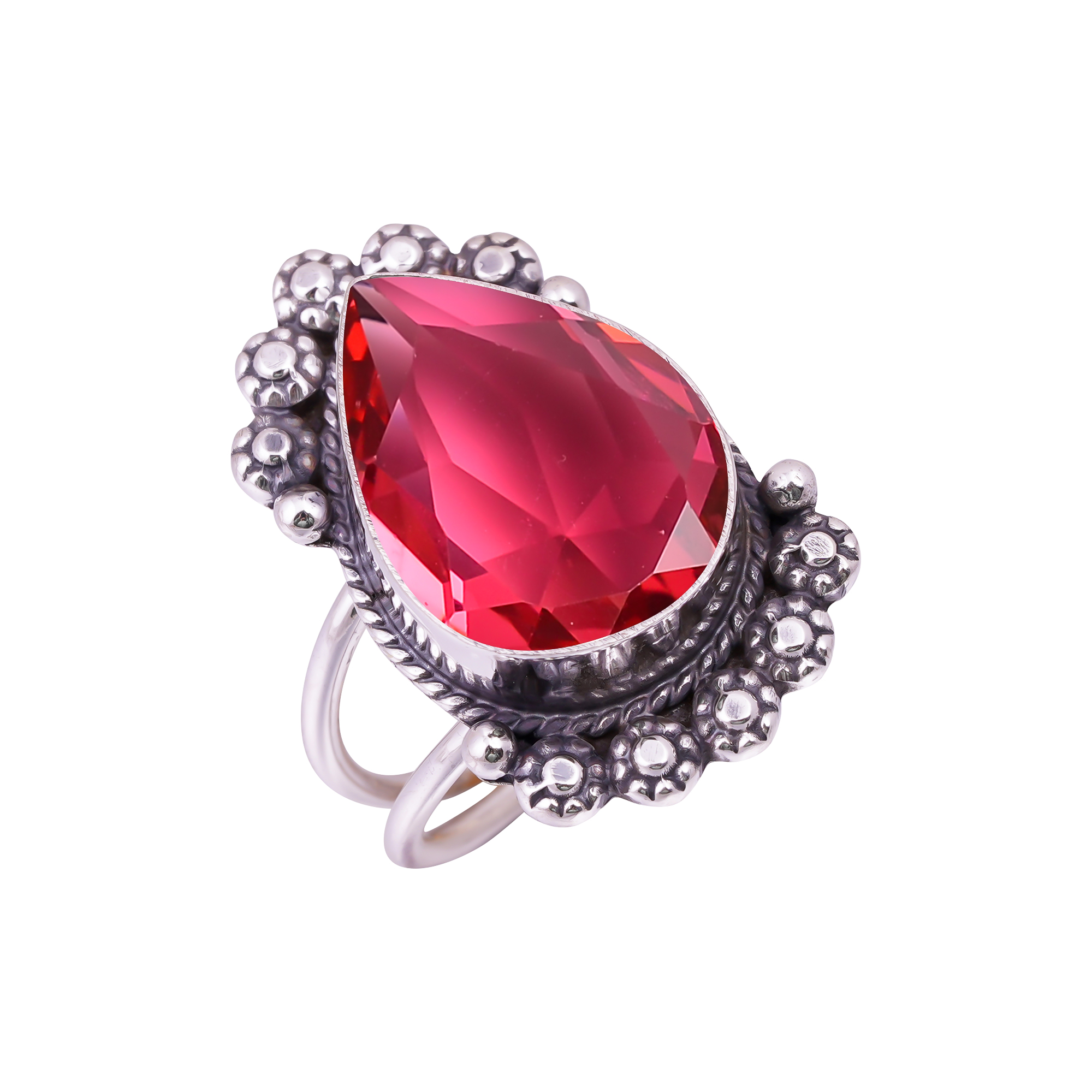 Pink Rubellite Tourmaline - Simulated Gemstone 925 Sterling Silver Ring