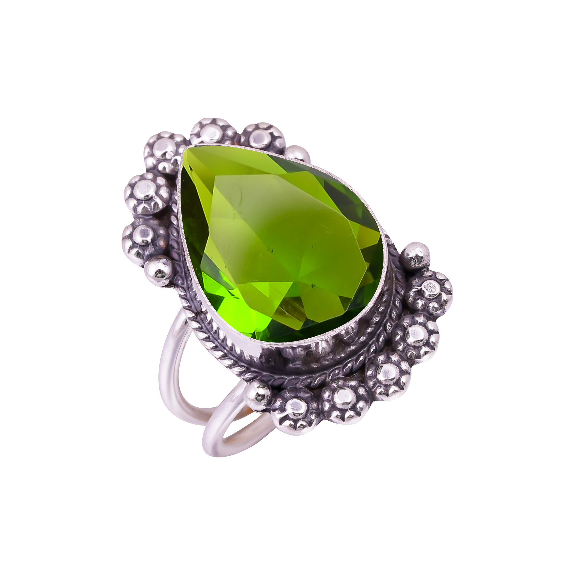 Peridot - Simulated Gemstone 925 Sterling Silver Ring