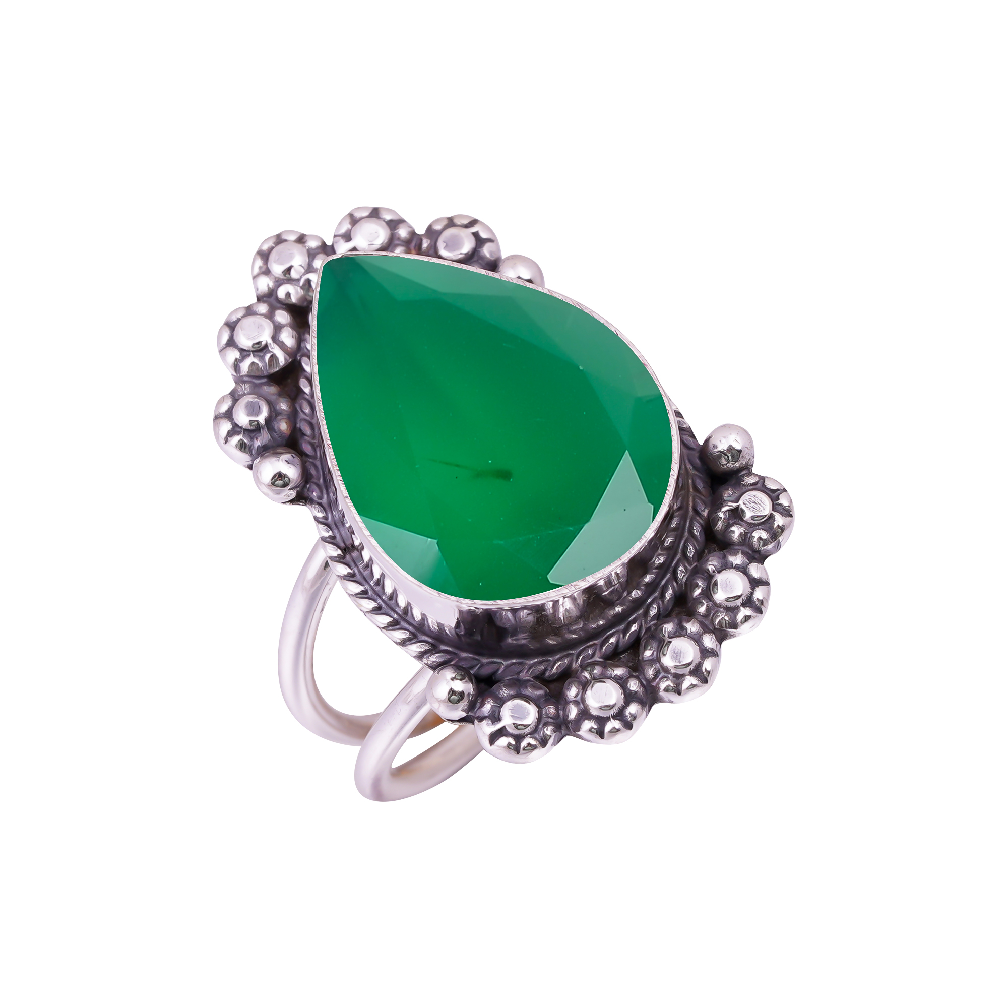 Emerald Simulated Gemstone 925 Sterling Silver Ring
