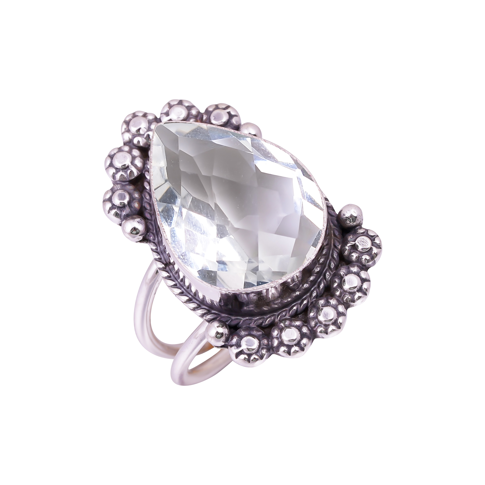 White Topaz - Simulated Gemstone 925 Sterling Silver Ring