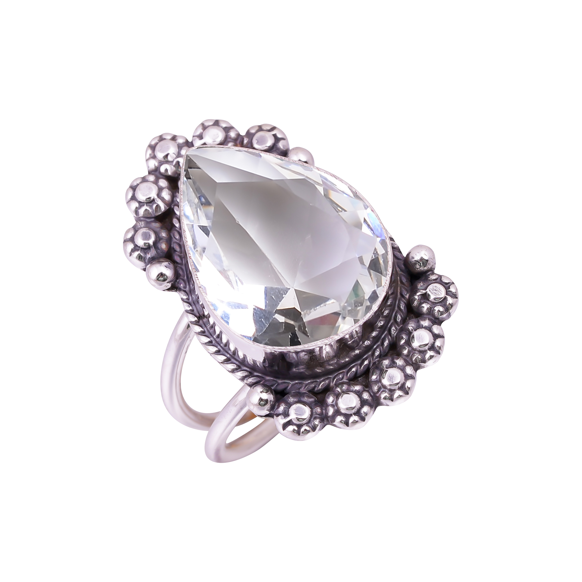 White Topaz - Simulated Gemstone 925 Sterling Silver Ring
