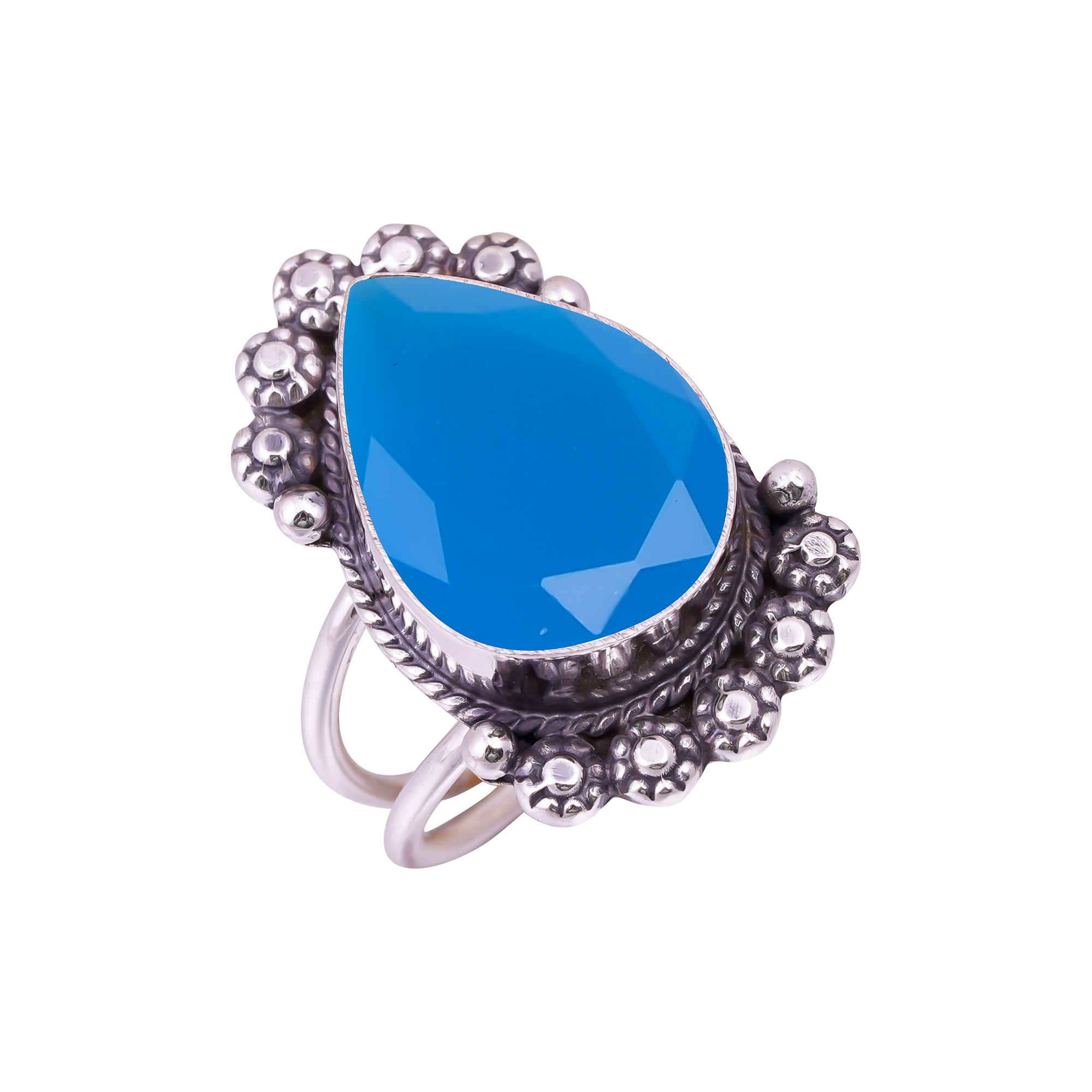 Blue Chalcedony - Simulated Gemstone 925 Sterling Silver Ring