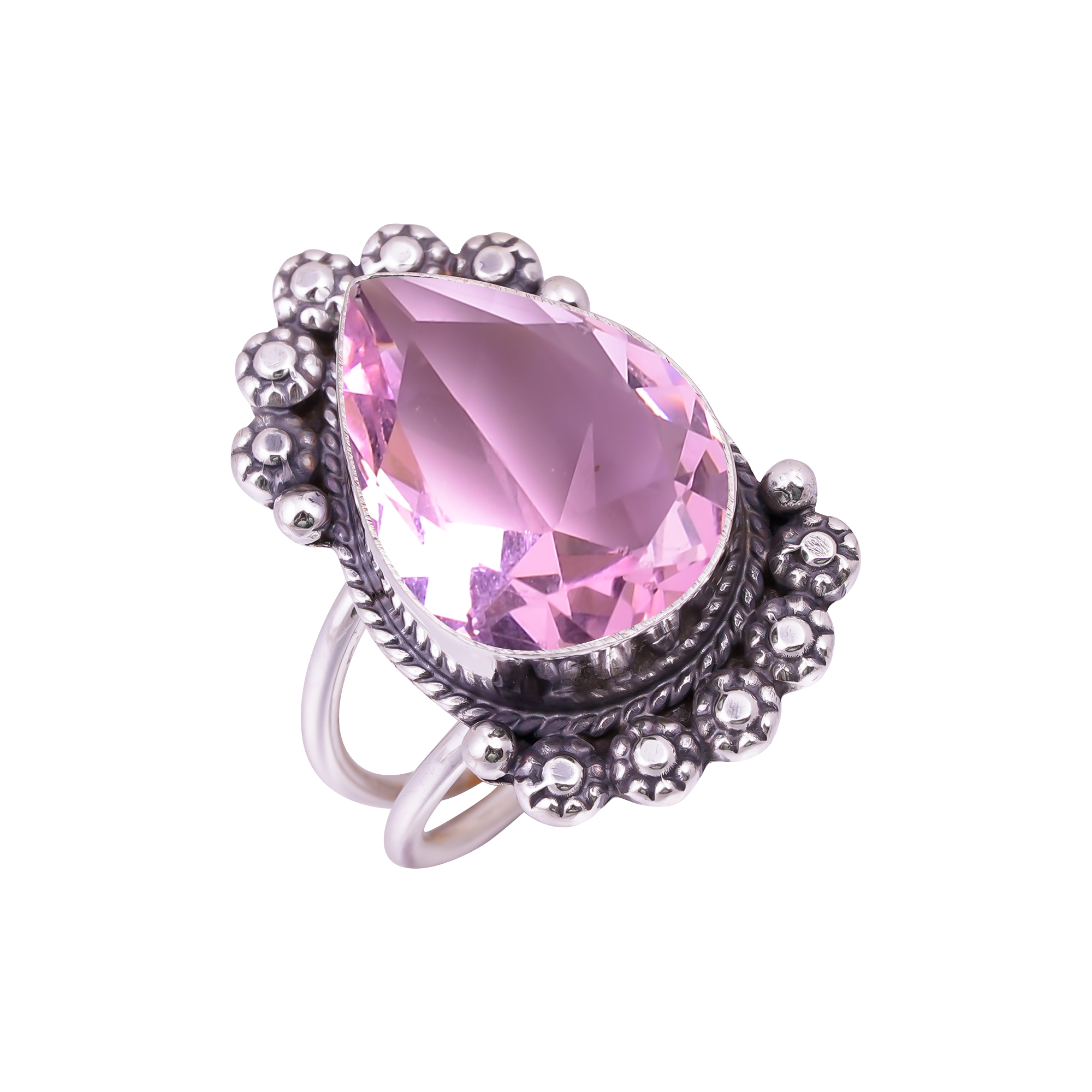 Pink Kunzite - Simulated Gemstone 925 Sterling Silver Ring