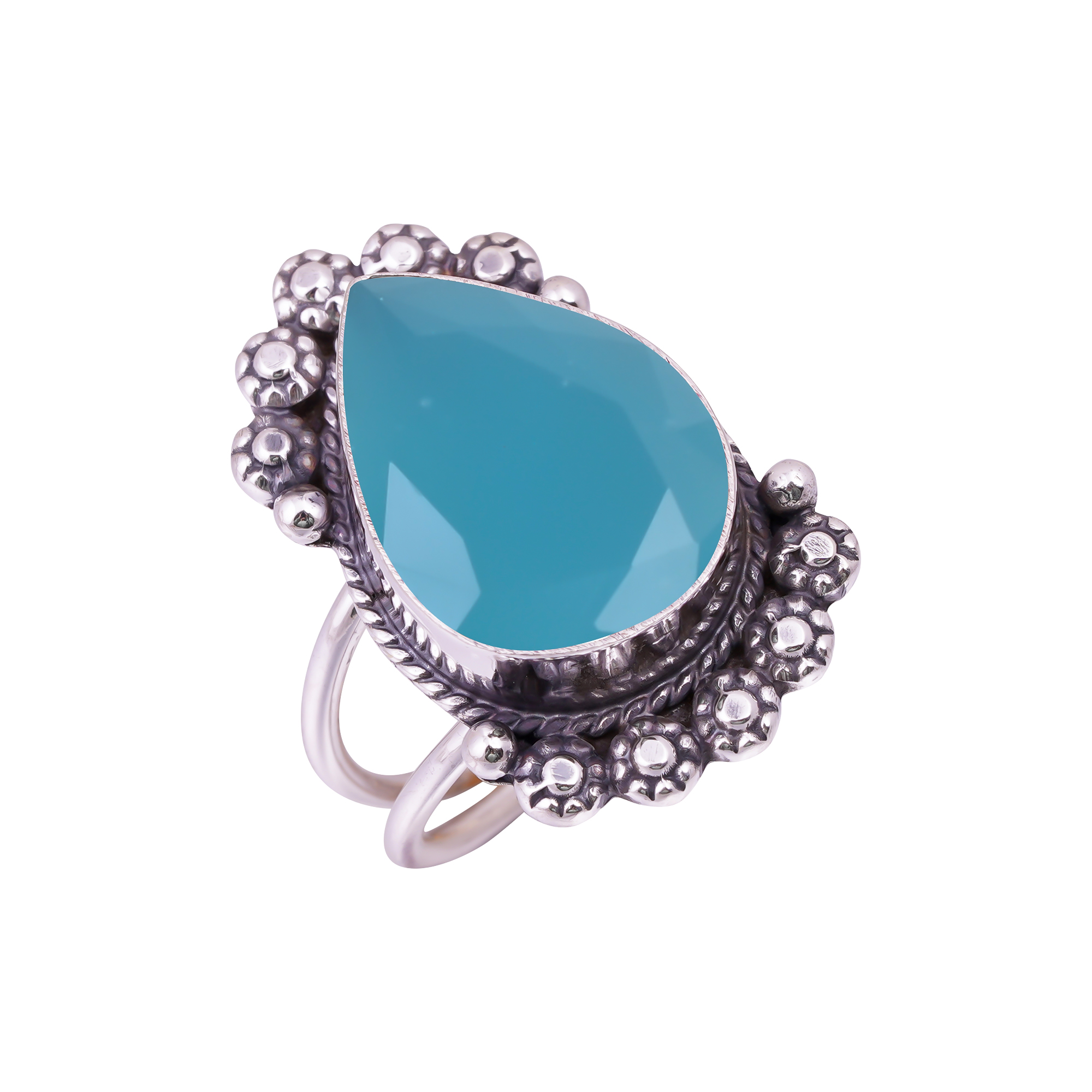 Aqua Blue Chalcedony - Simulated Gemstone 925 Sterling Silver Ring