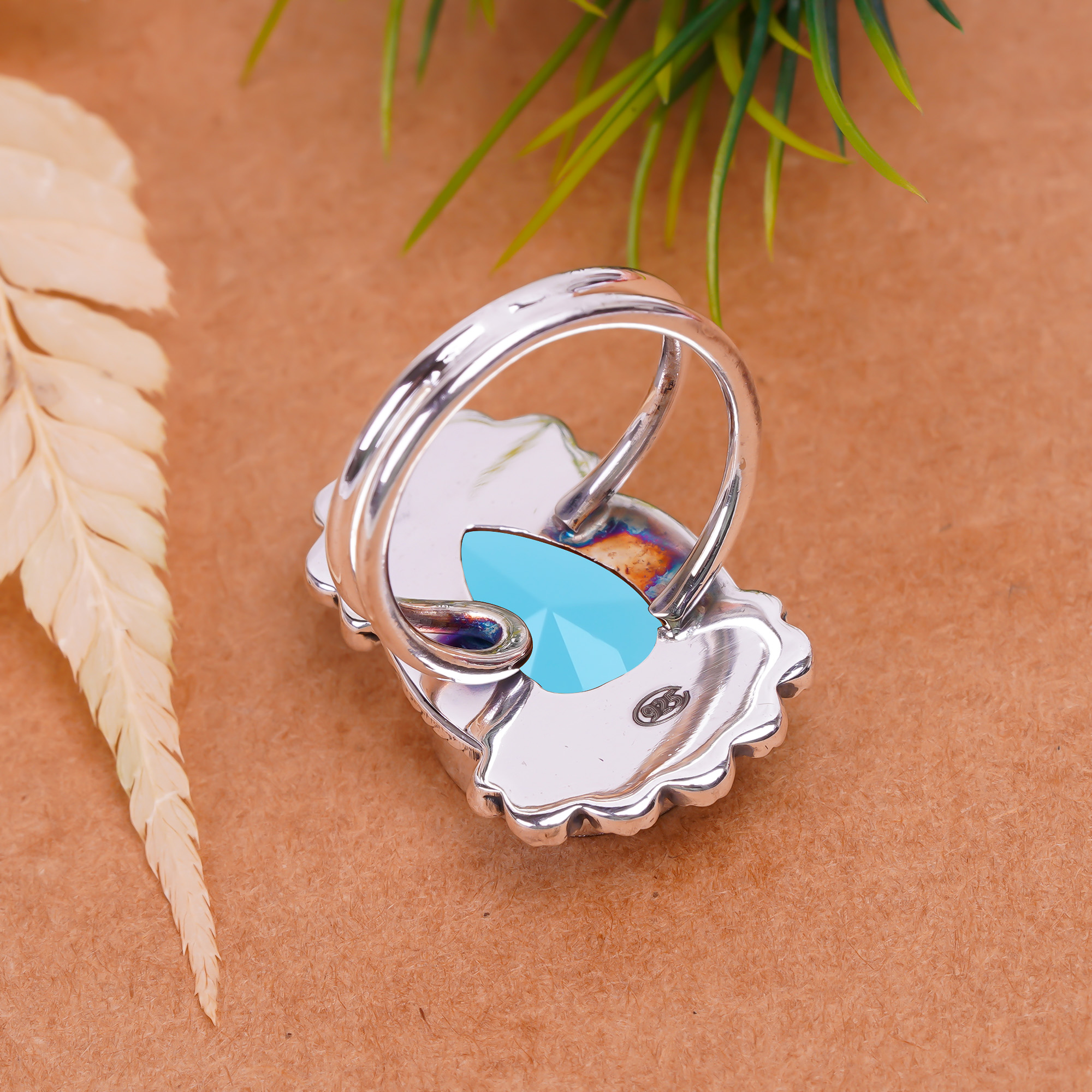 Aqua Blue Chalcedony - Simulated Gemstone 925 Sterling Silver Ring