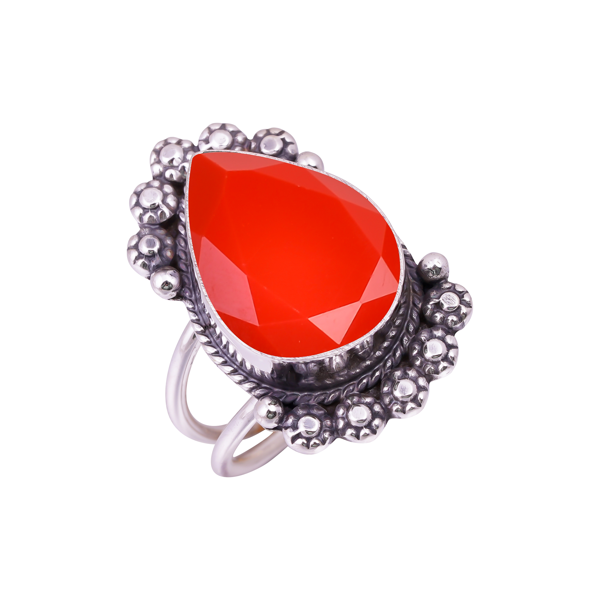 Red Coral - Simulated Gemstone 925 Sterling Silver Ring