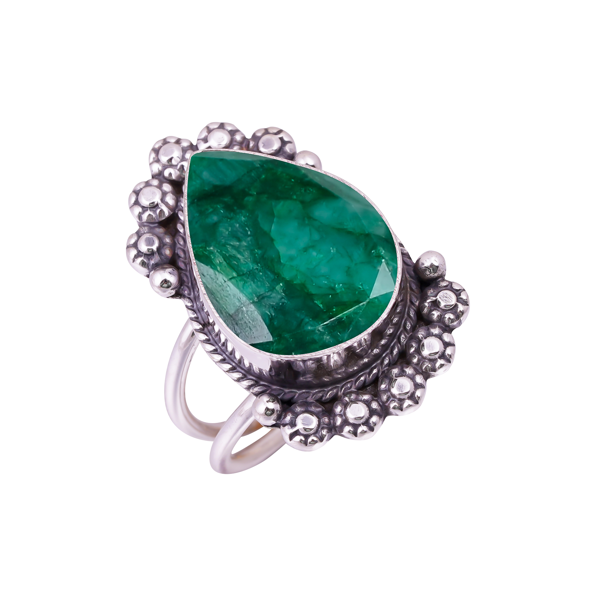 Emerlad - Dyed Quartz Gemstone 925 Sterling Silver Ring