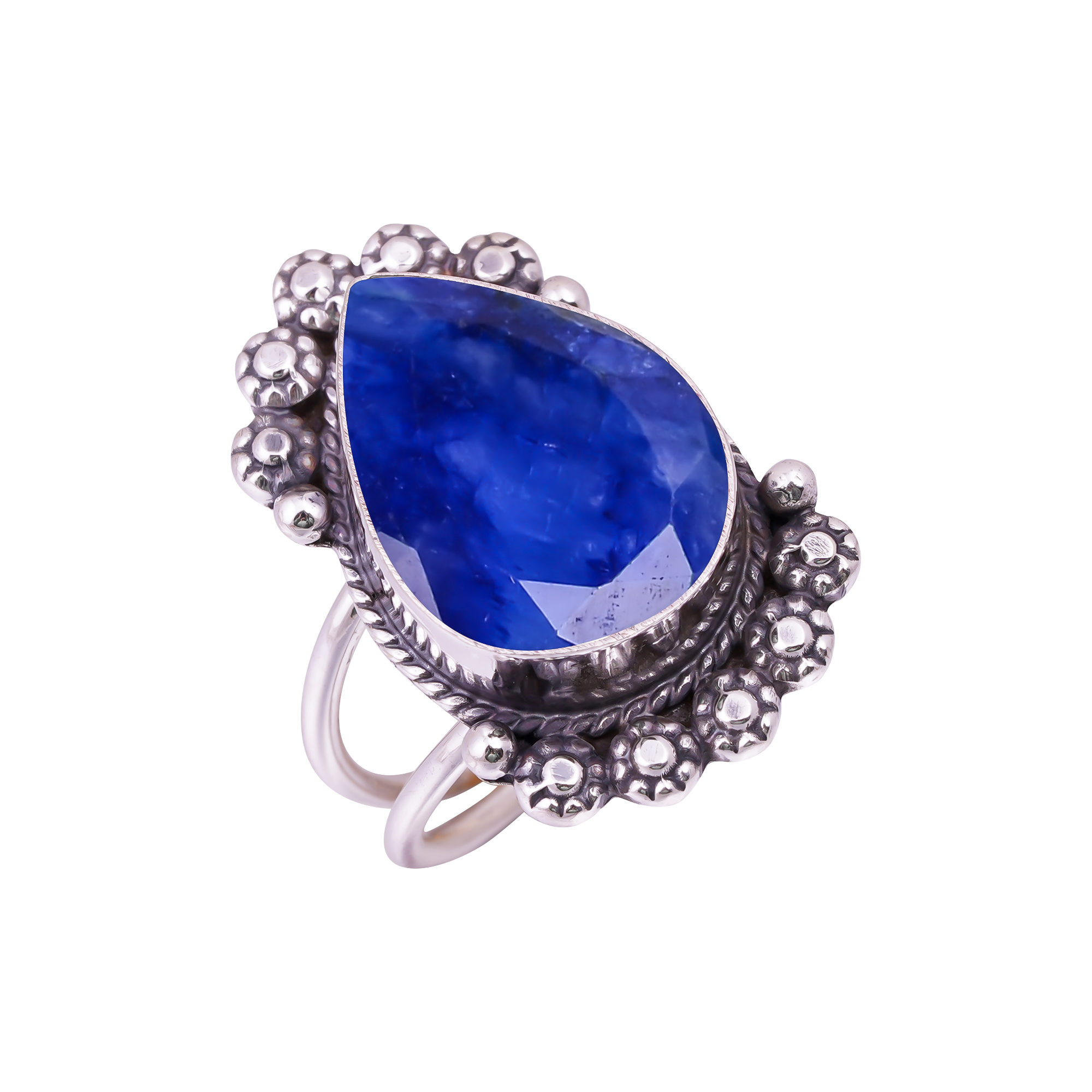 Blue Sapphire - Dyed Quartz Gemstone 925 Sterling Silver Ring