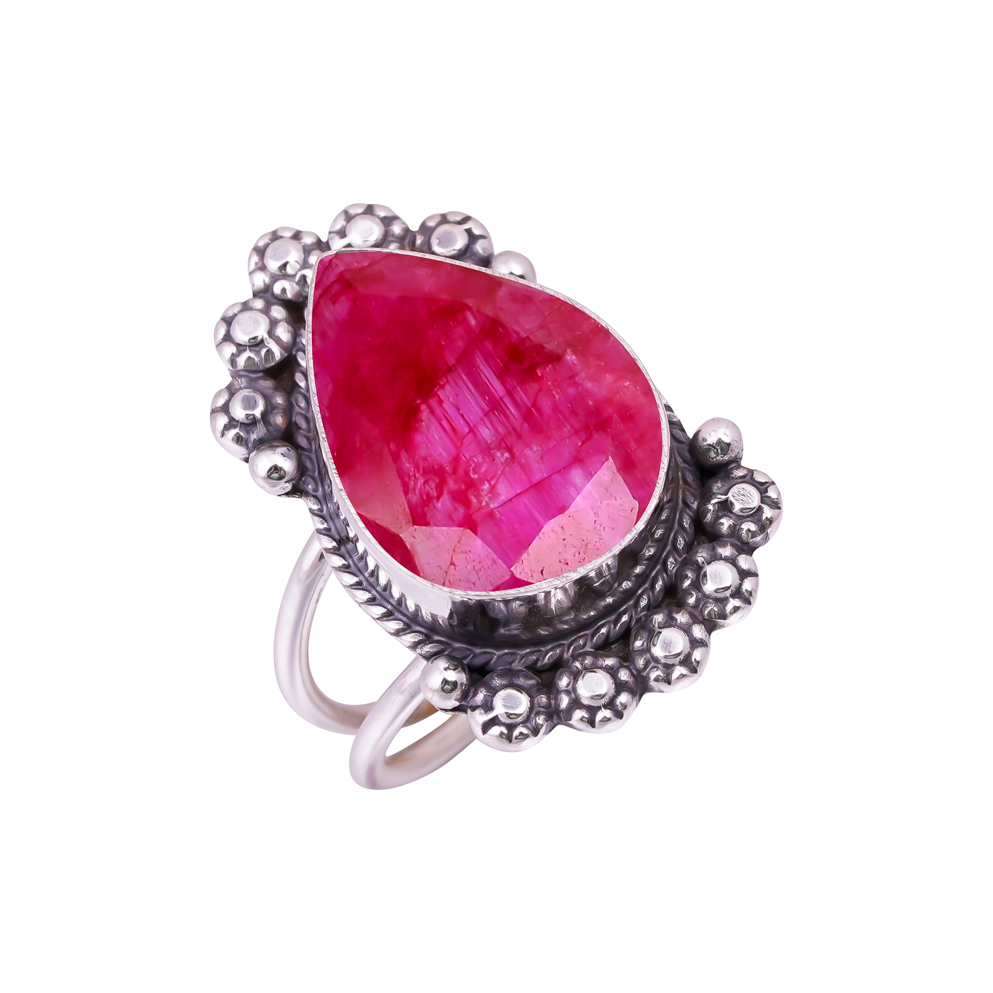 Ruby - Dyed Quartz Gemstone 925 Sterling Silver Ring