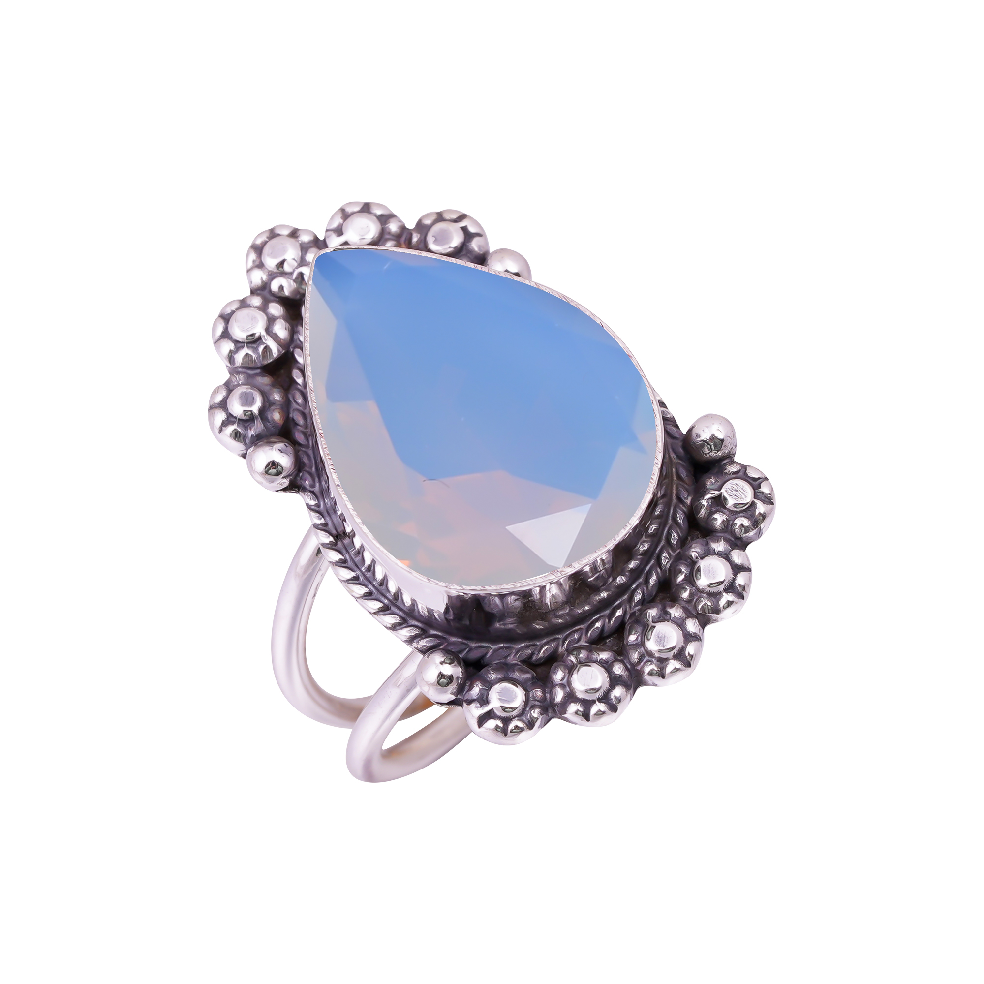 Milky Opal - Simulated Gemstone 925 Sterling Silver Ring