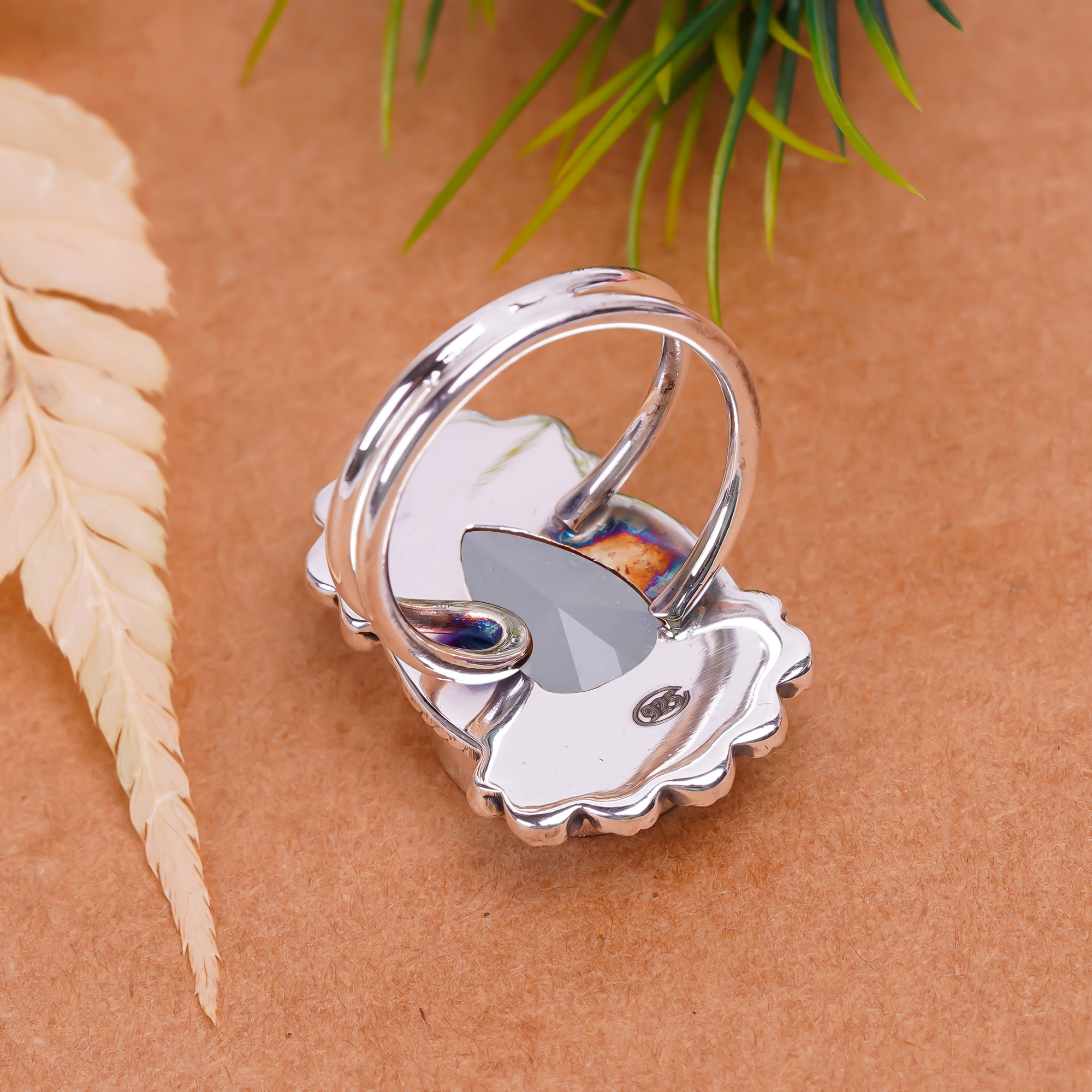 Divine Light Selenite - Simulated Gemstone 925 Sterling Silver Ring