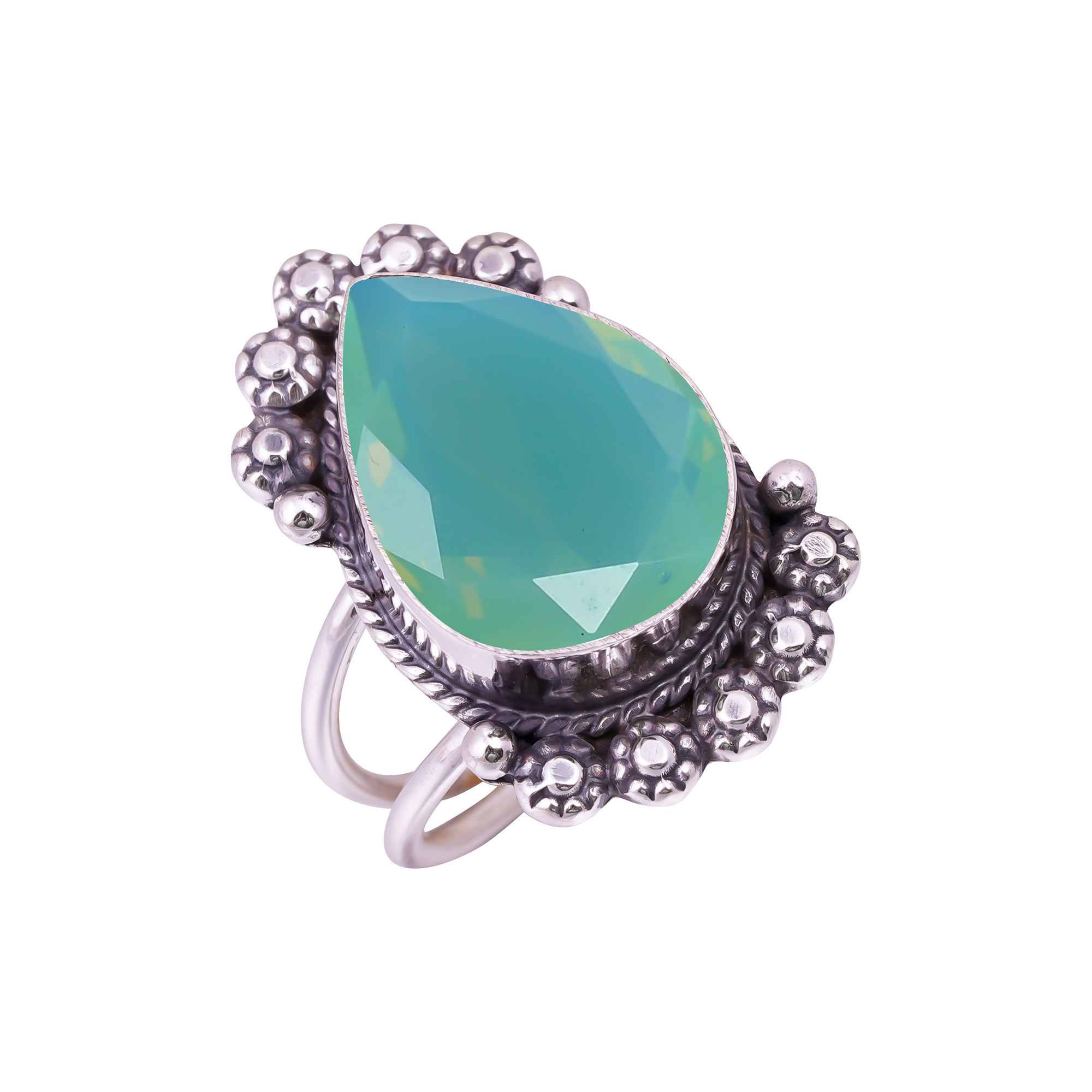 Green Milky Opal - Simulated Gemstone 925 Sterling Silver Ring