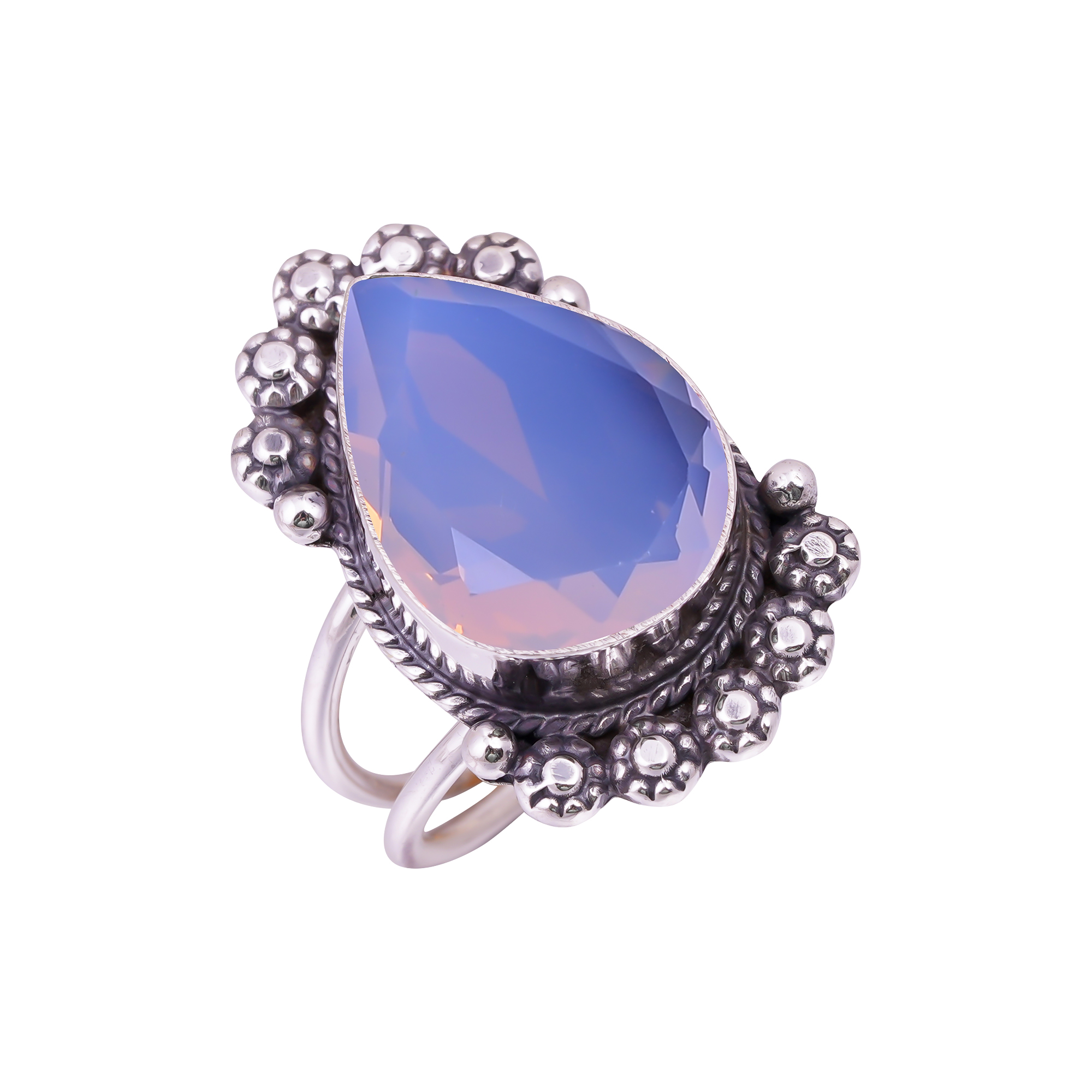 Milky Pink Opal - Simulated Gemstone 925 Sterling Silver Ring