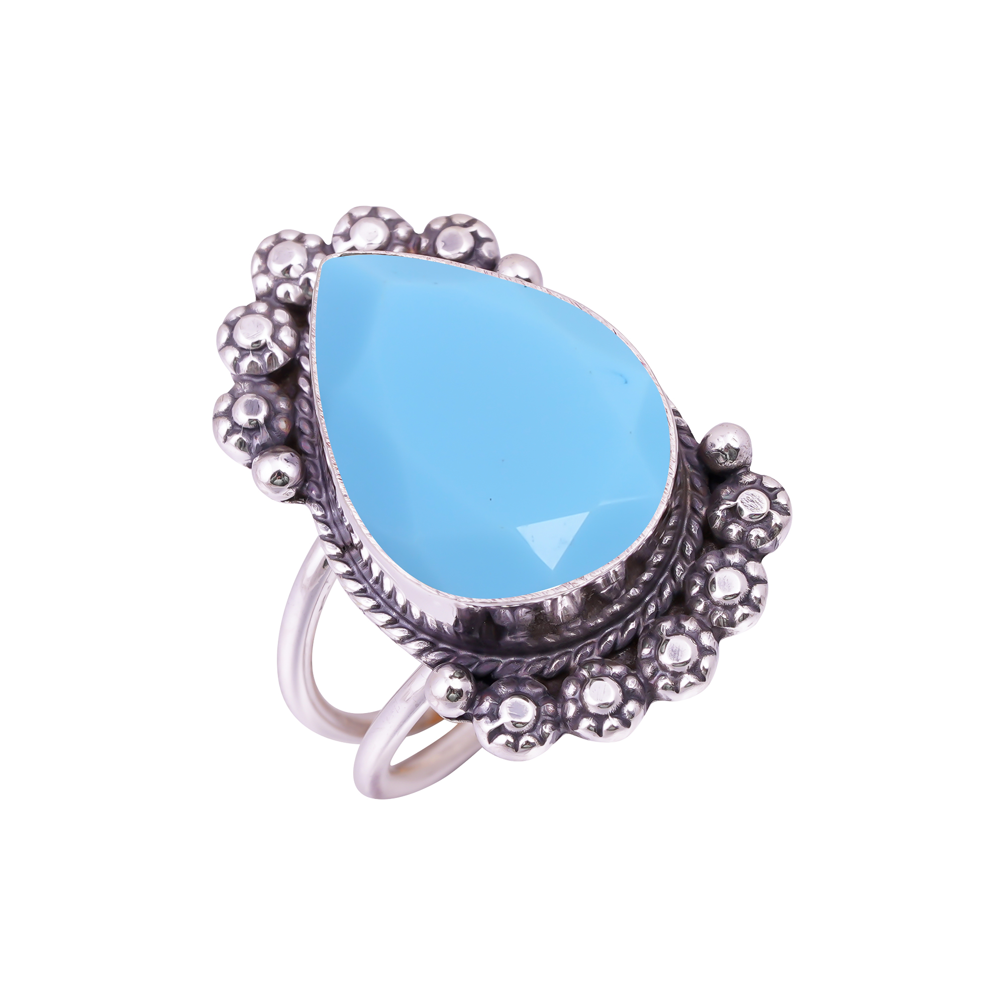 Turquoise - Simulated Gemstone 925 Sterling Silver Ring