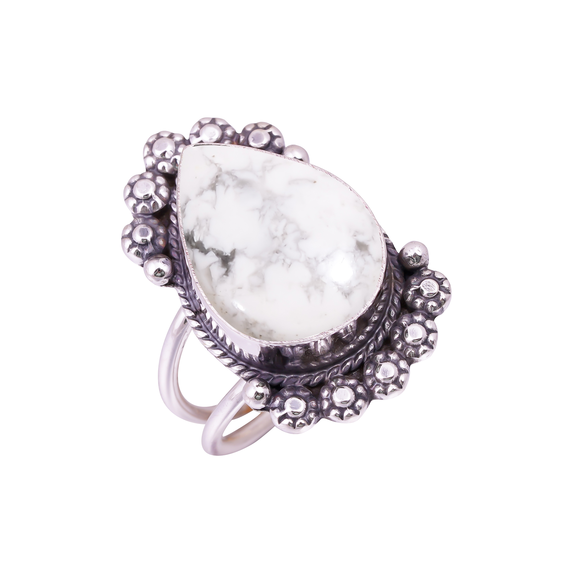 Natural White Howlite - United States Gemstone 925 Sterling Silver Ring