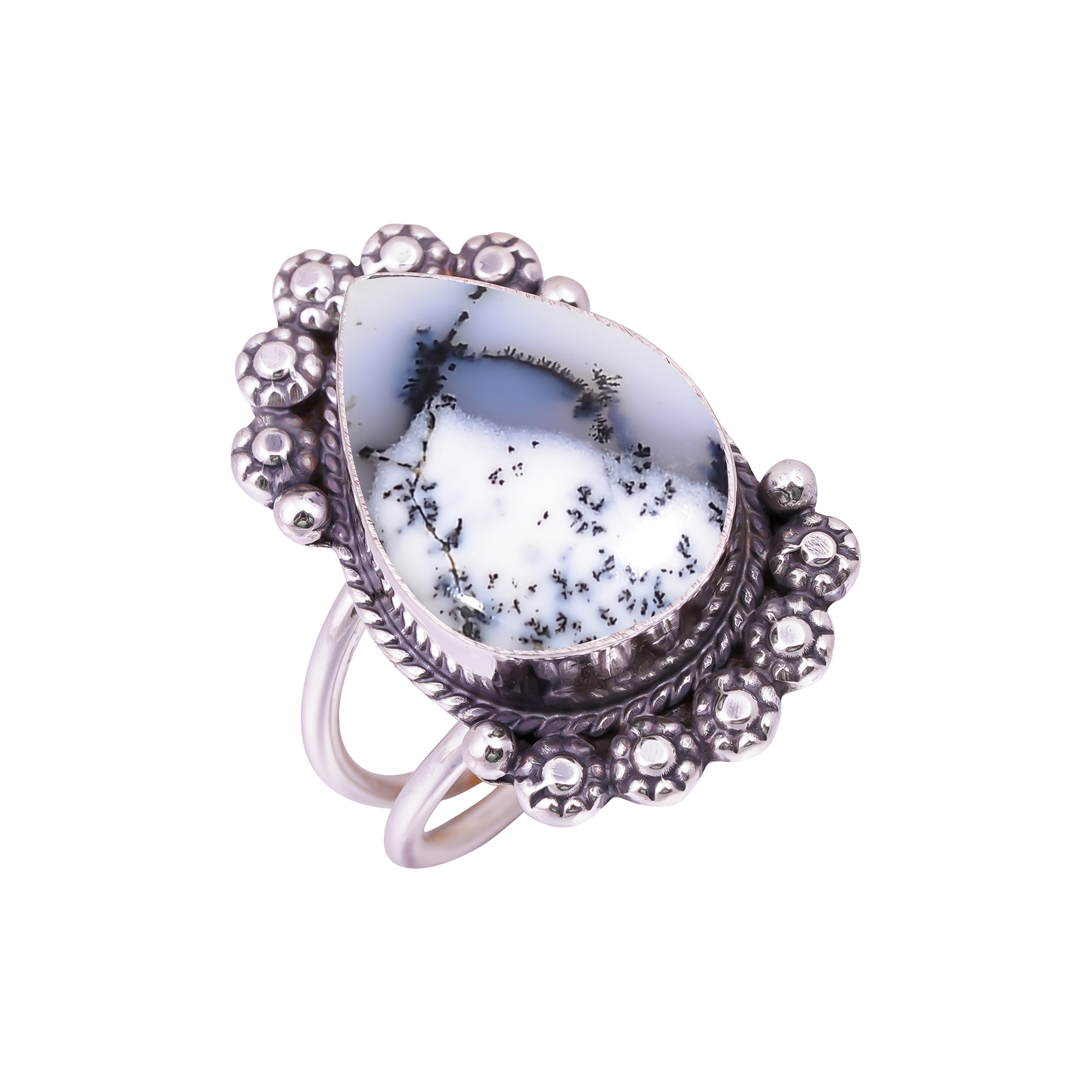 Dendritic Agate - Brazil Gemstone 925 Sterling Silver Ring