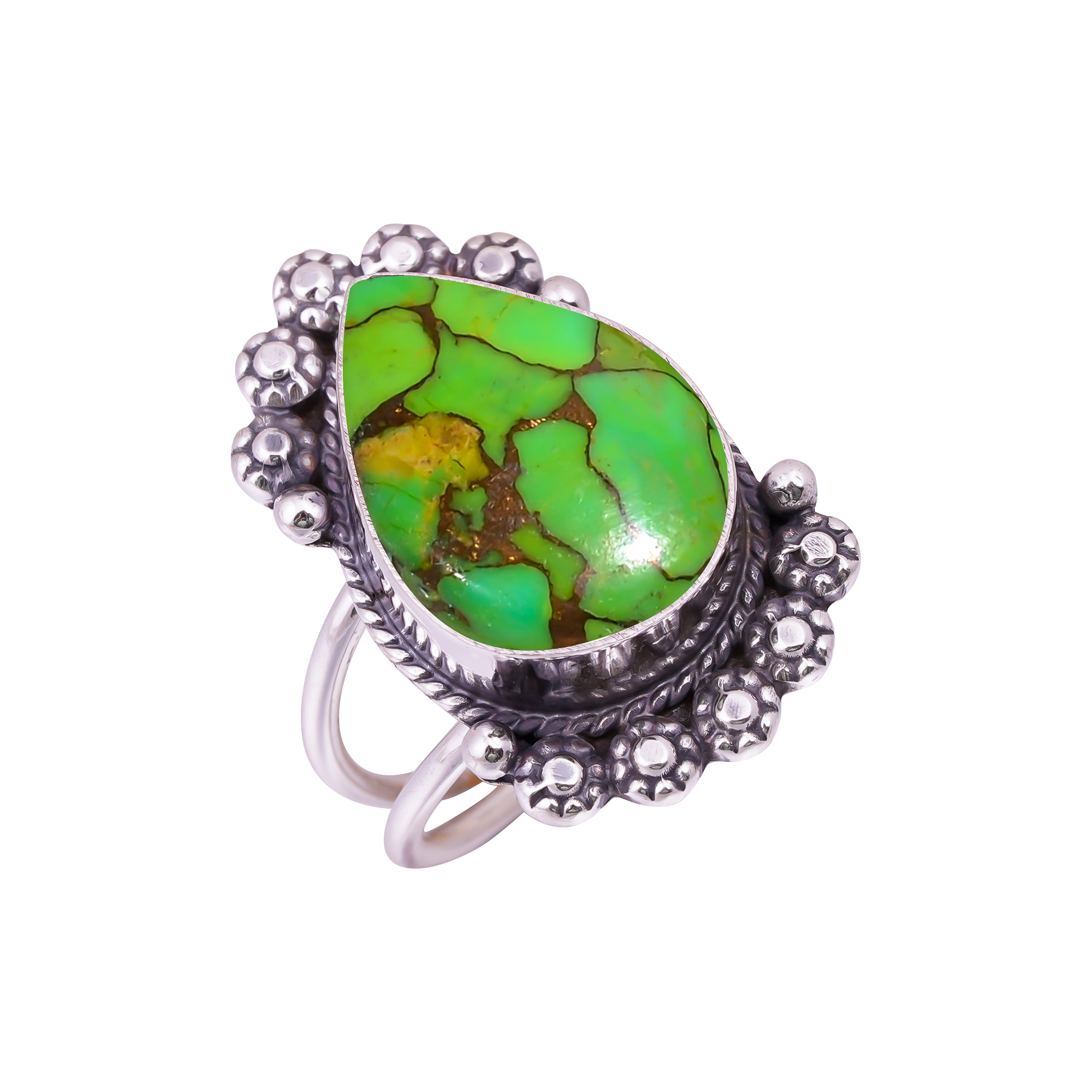 Copper Green Turquoise Gemstone 925 Sterling Silver Ring