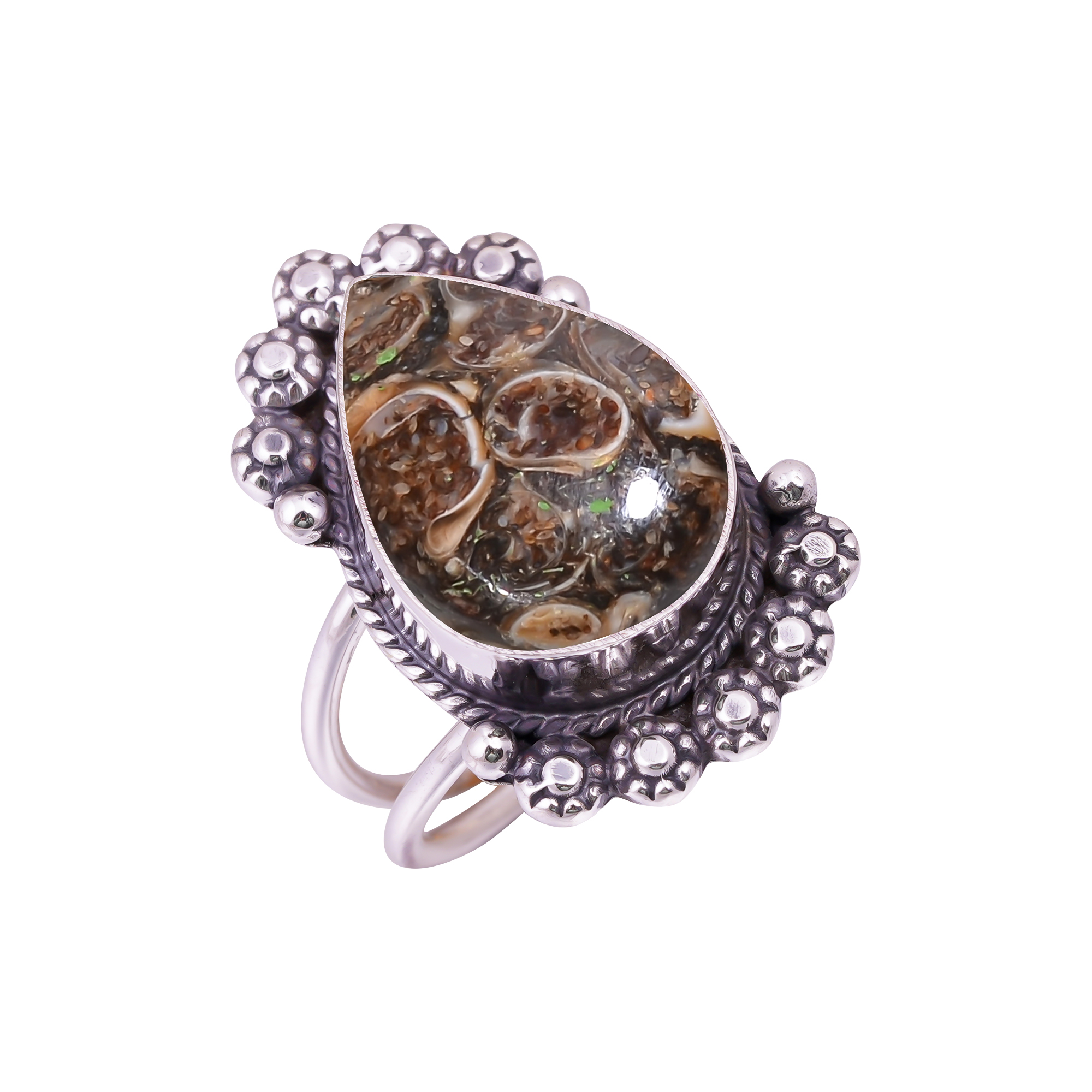 Turritella Agate - Wyoming Gemstone 925 Sterling Silver Ring