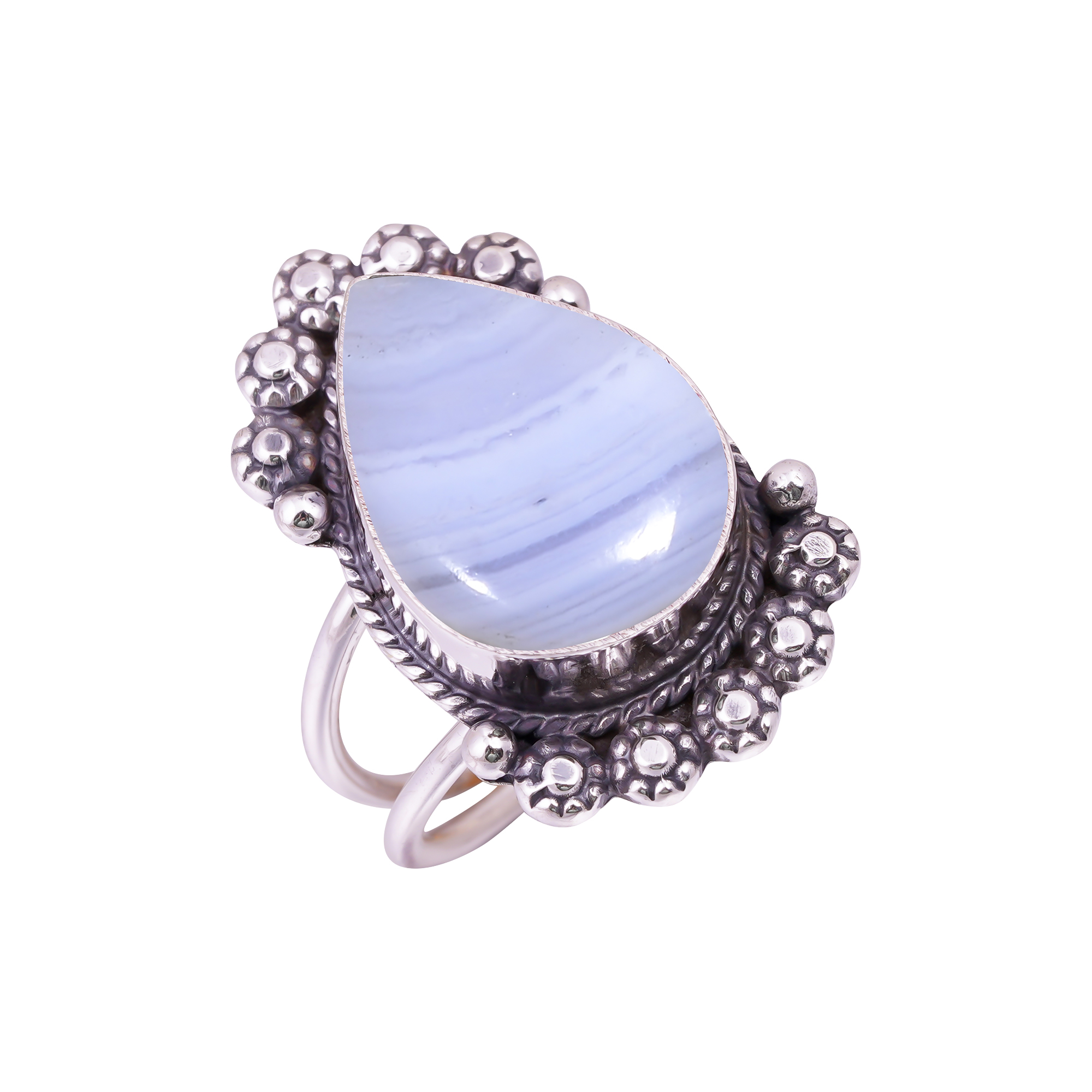 Blue Lace Agate - Namibia Gemstone 925 Sterling Silver Ring
