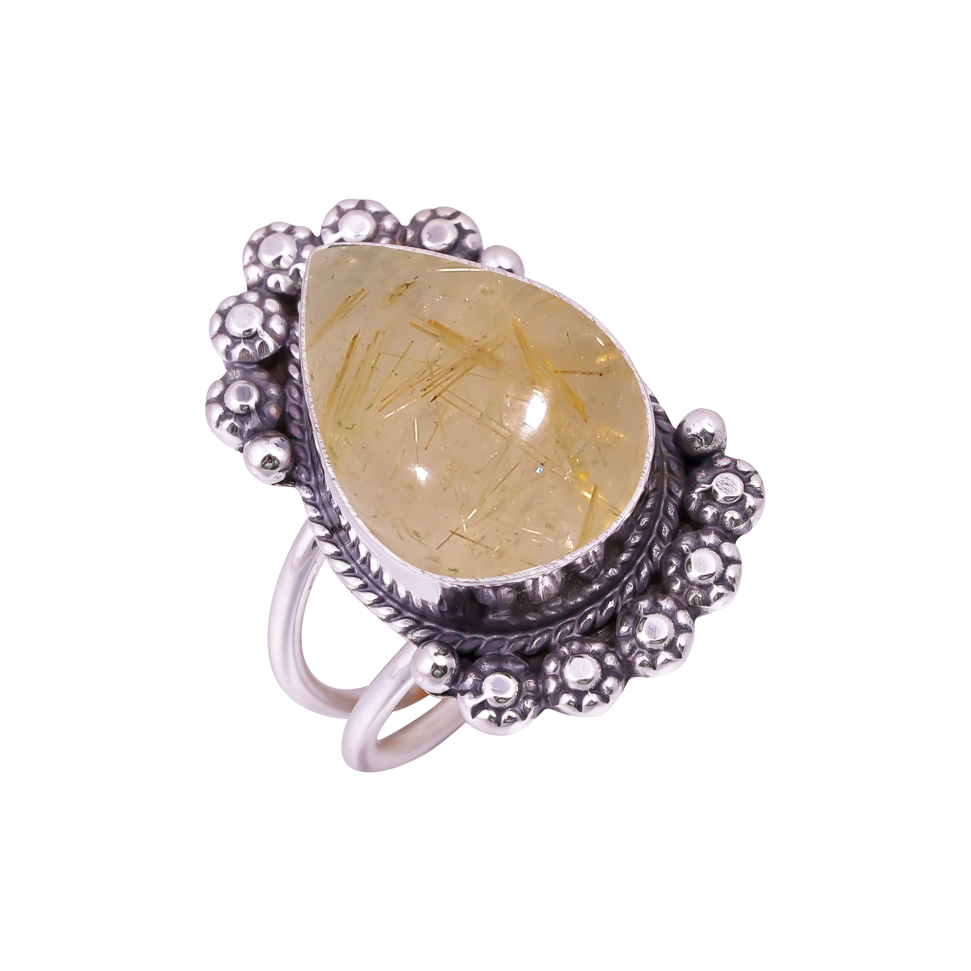 Golden Rutilated Quartz - Brazil Gemstone 925 Sterling Silver Ring