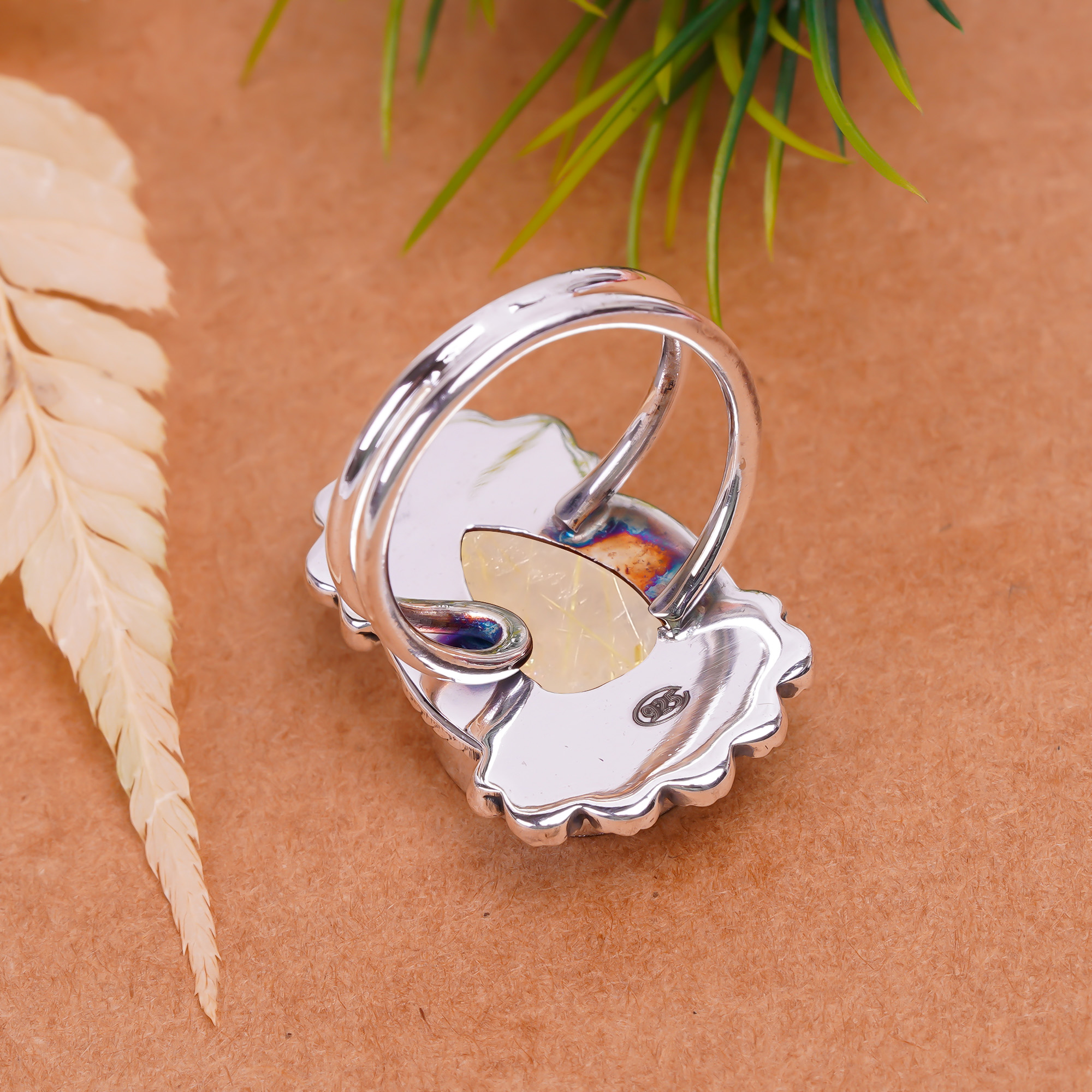 Golden Rutilated Quartz - Brazil Gemstone 925 Sterling Silver Ring