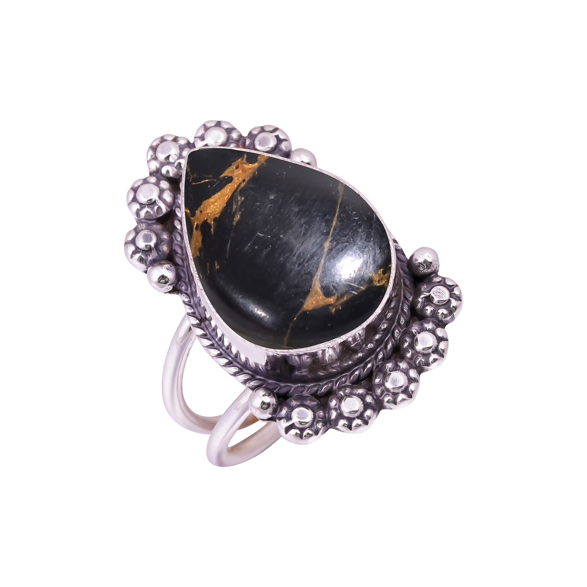 Copper Black Turquoise - Simulated Gemstone 925 Sterling Silver Ring