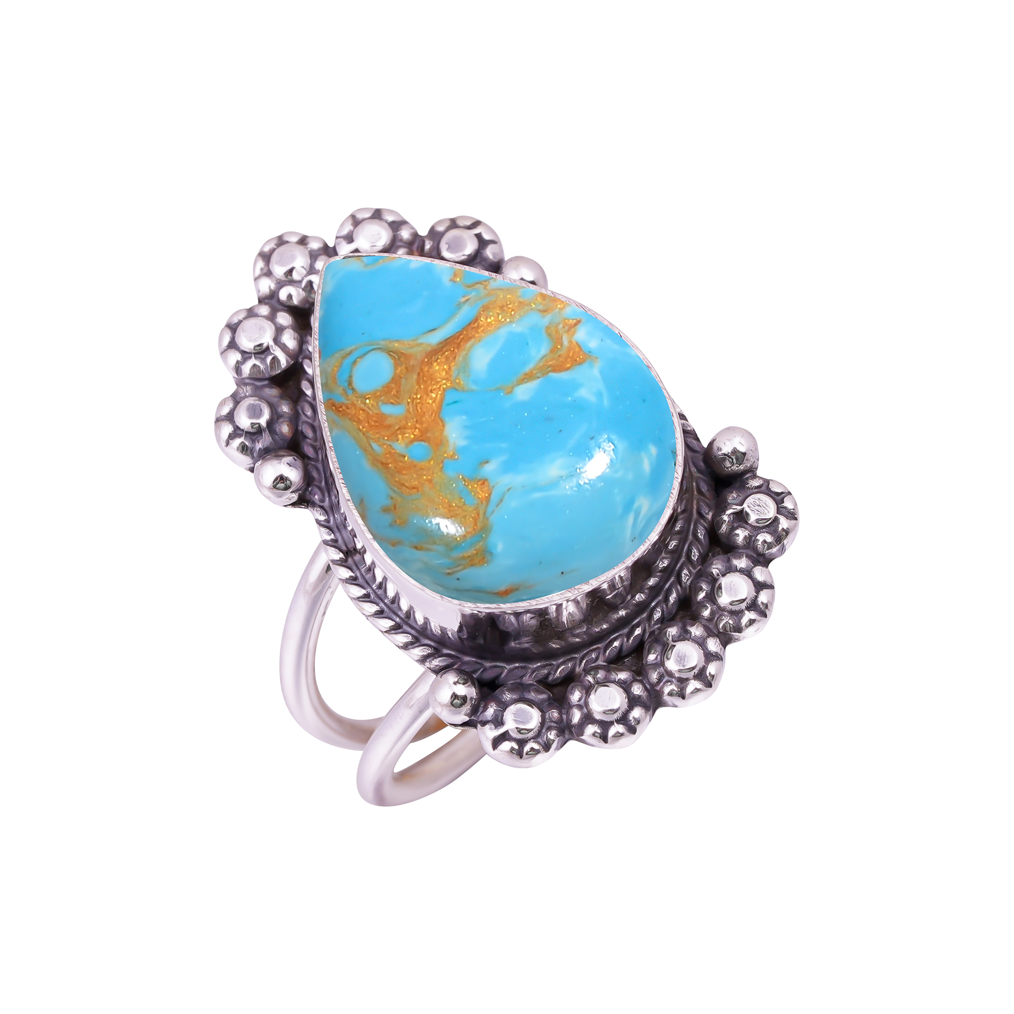 Copper Blue Turquoise - Simulated Gemstone 925 Sterling Silver Ring