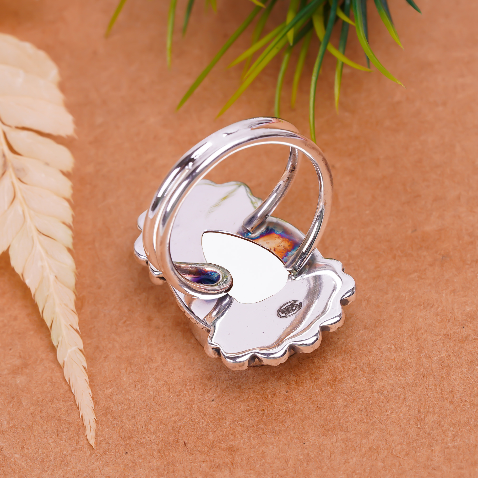 White Coral - Simulated Gemstone 925 Sterling Silver Ring