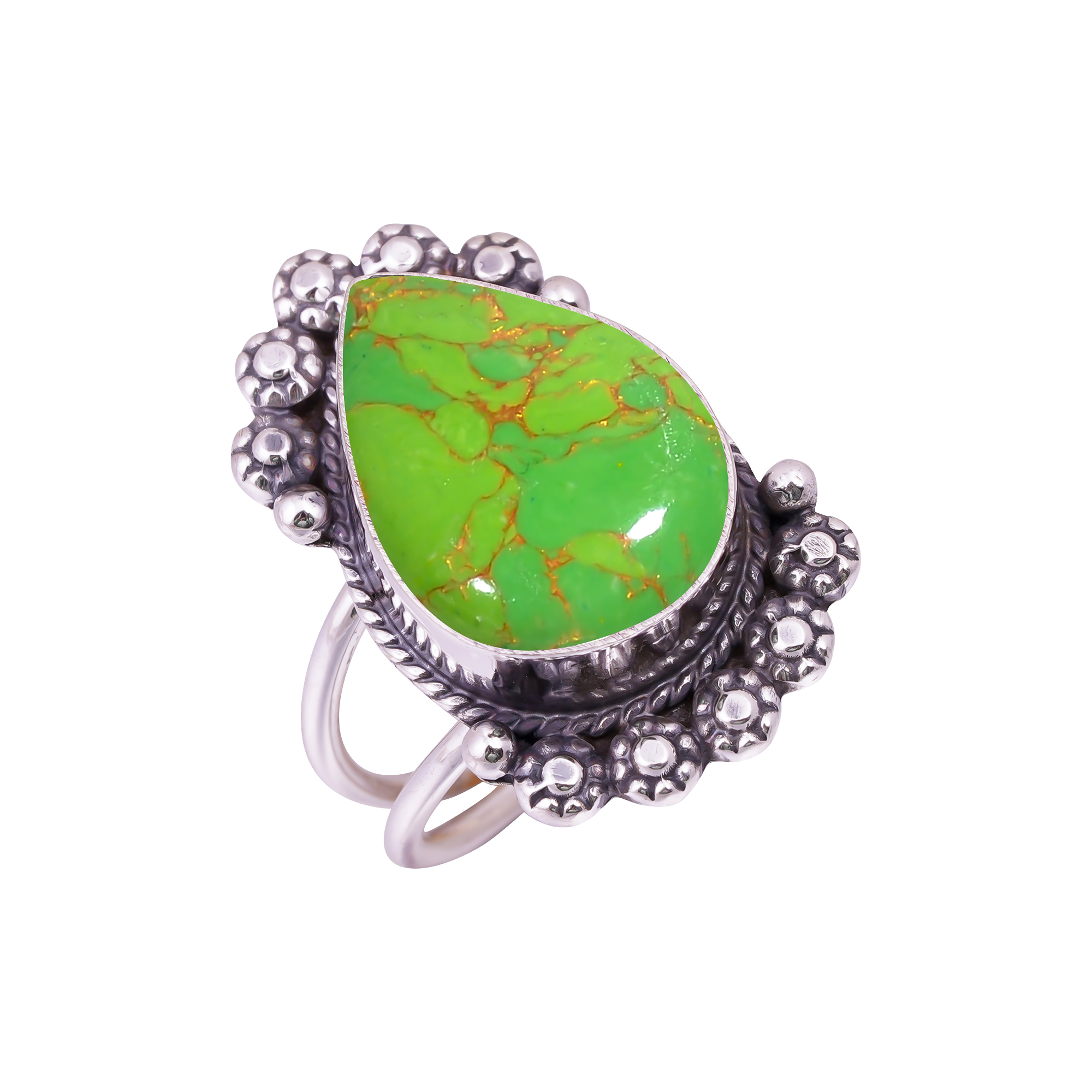 Copper Green Turquoise - Simulated Gemstone 925 Sterling Silver Ring