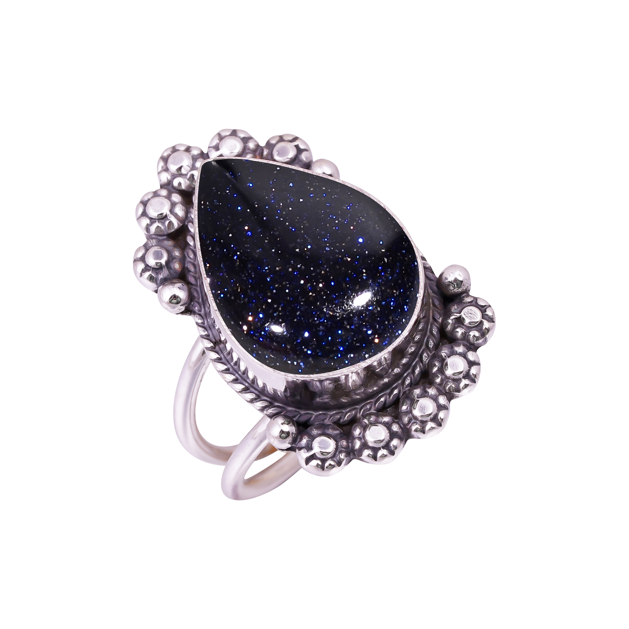 Blue Sunstone - Simulated Gemstone 925 Sterling Silver Ring
