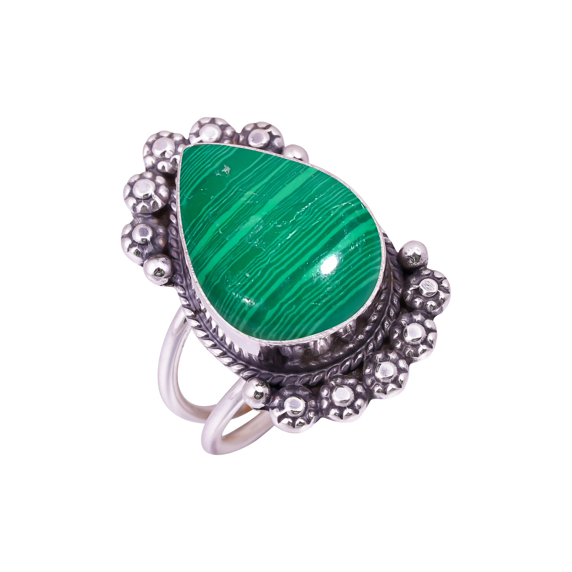 Malachite - Simulated Gemstone 925 Sterling Silver Ring