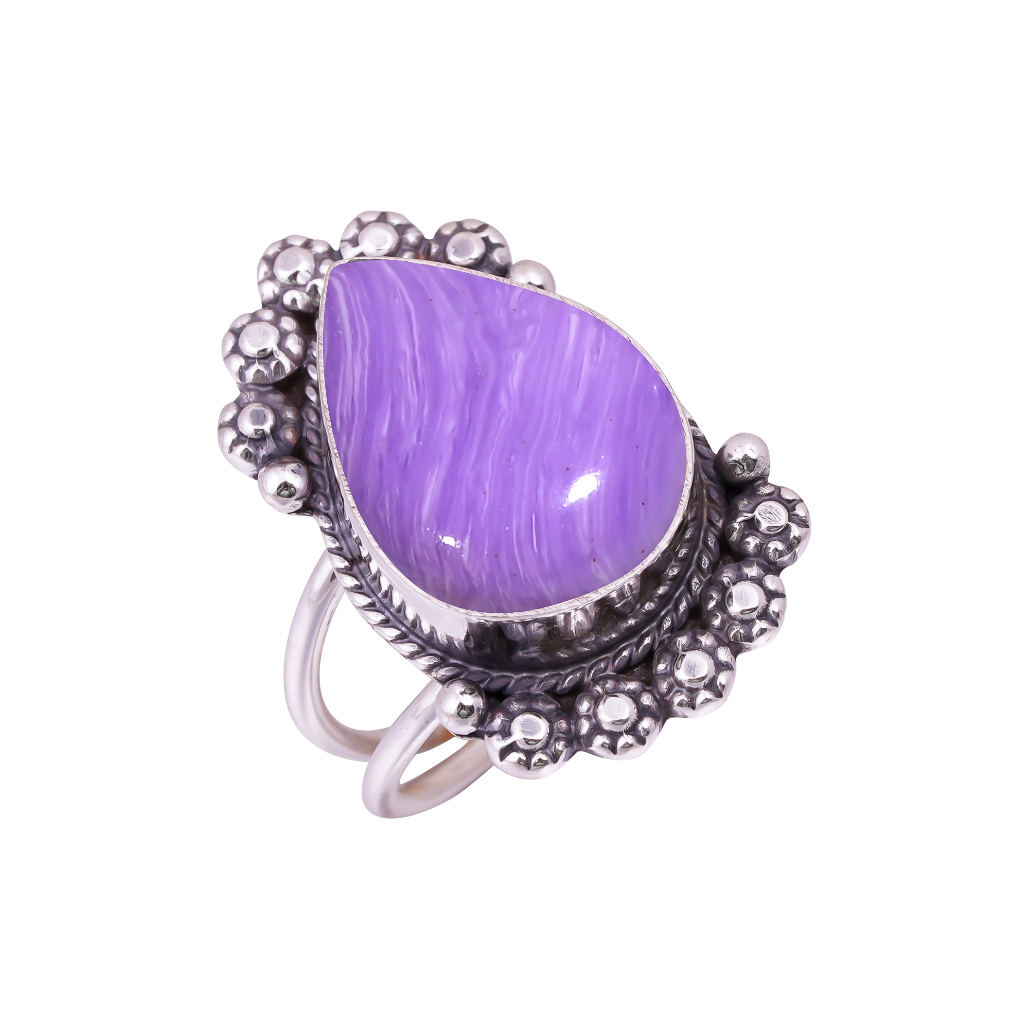 Purple Charoite - Simulated Gemstone 925 Sterling Silver Ring