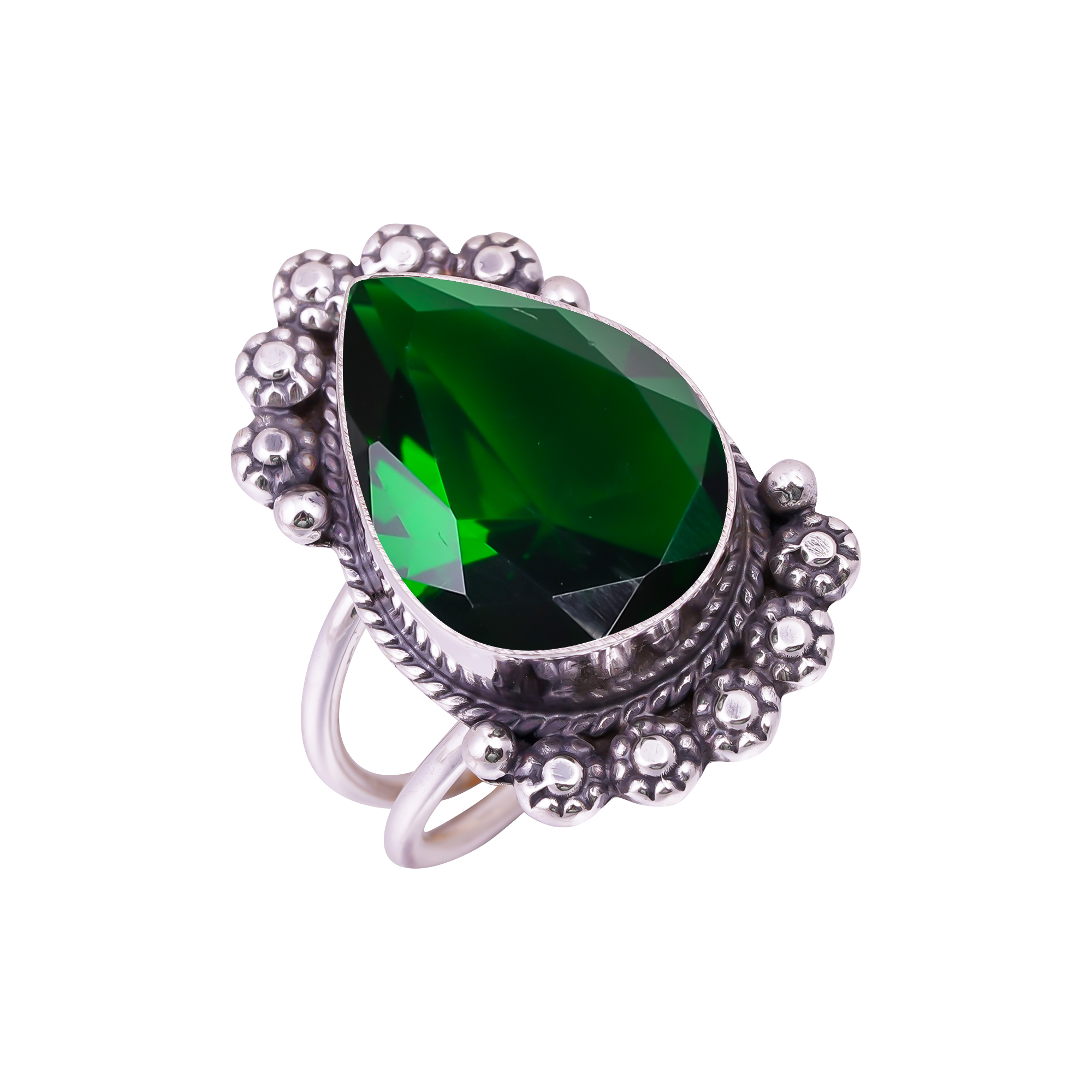 Chrome Diopside - Simulated Gemstone 925 Sterling Silver Ring