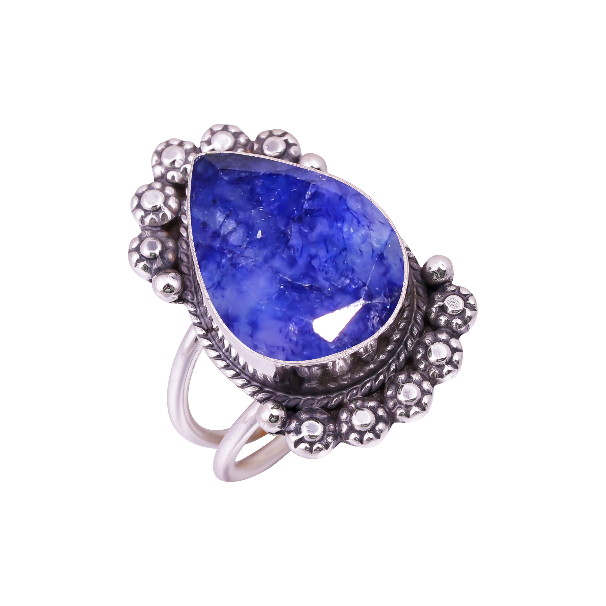 Blue Sapphire - Dyed Quartz Gemstone 925 Sterling Silver Ring