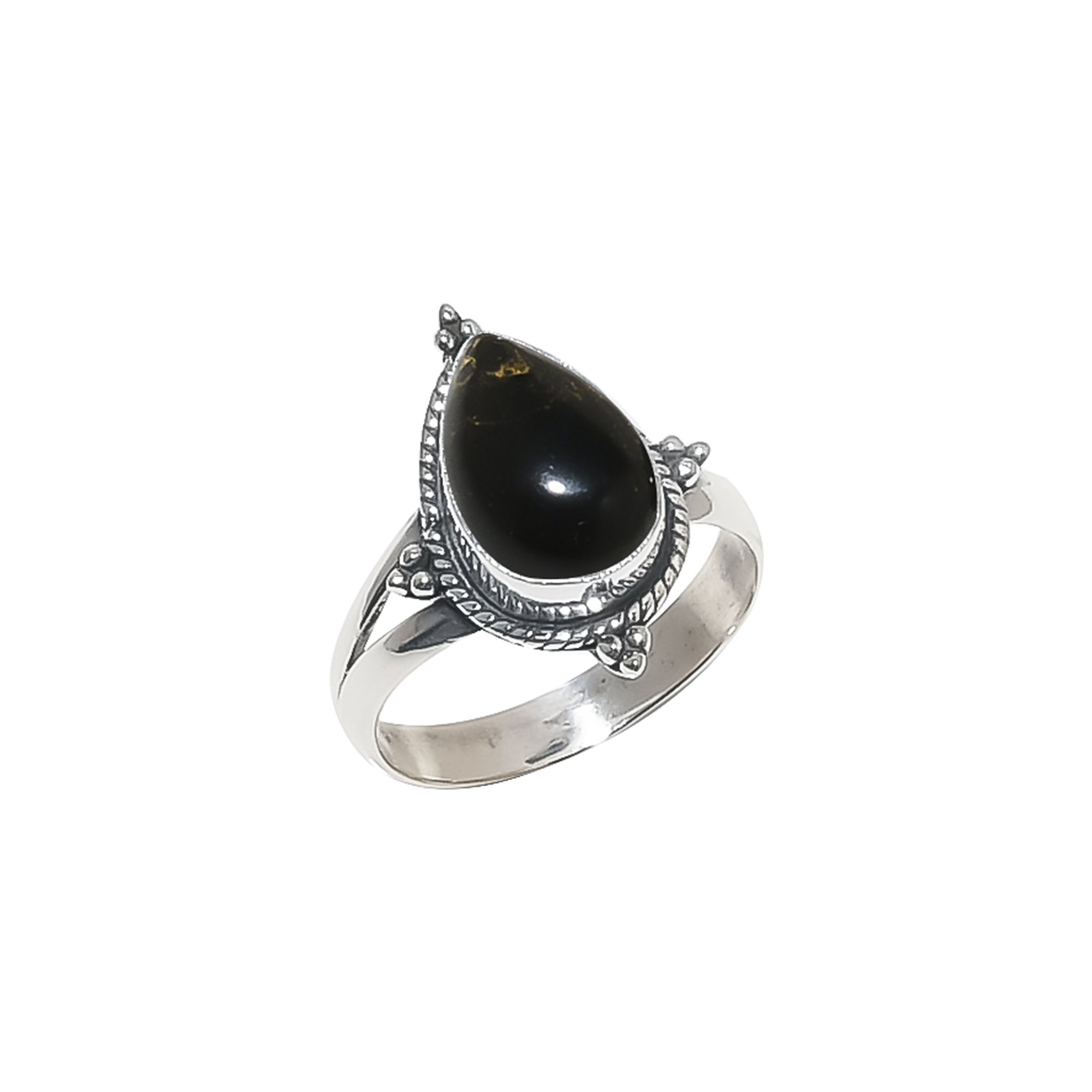 Copper Black Turquoise - Simulated 925 Sterling Silver Ring