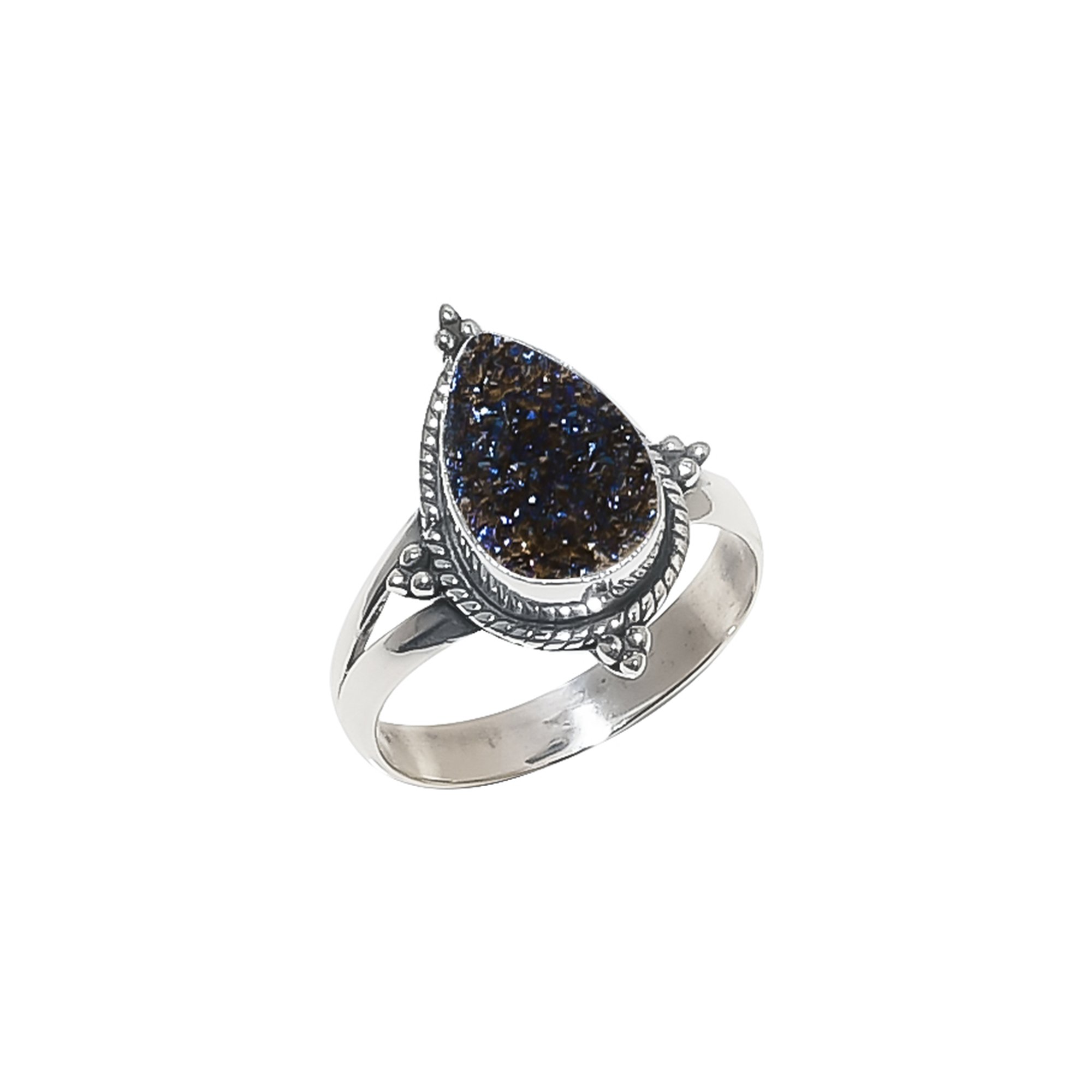Electric Blue Titanium Agate Drusy 925 Sterling Silver Ring