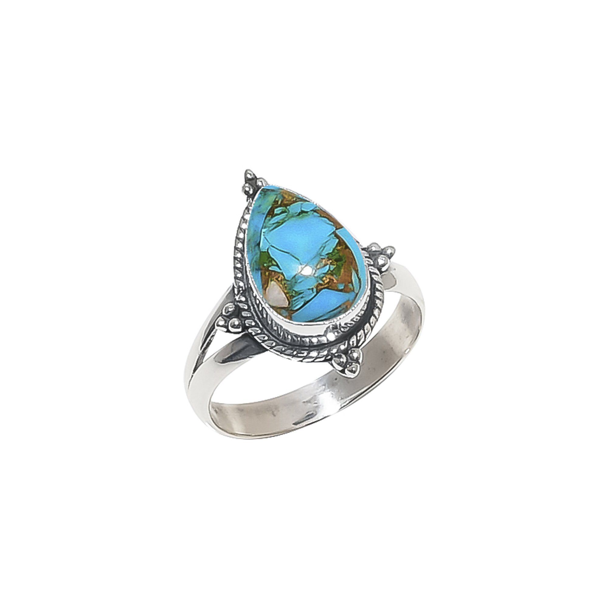 Copper Blue Turquoise 925 Sterling Silver Ring