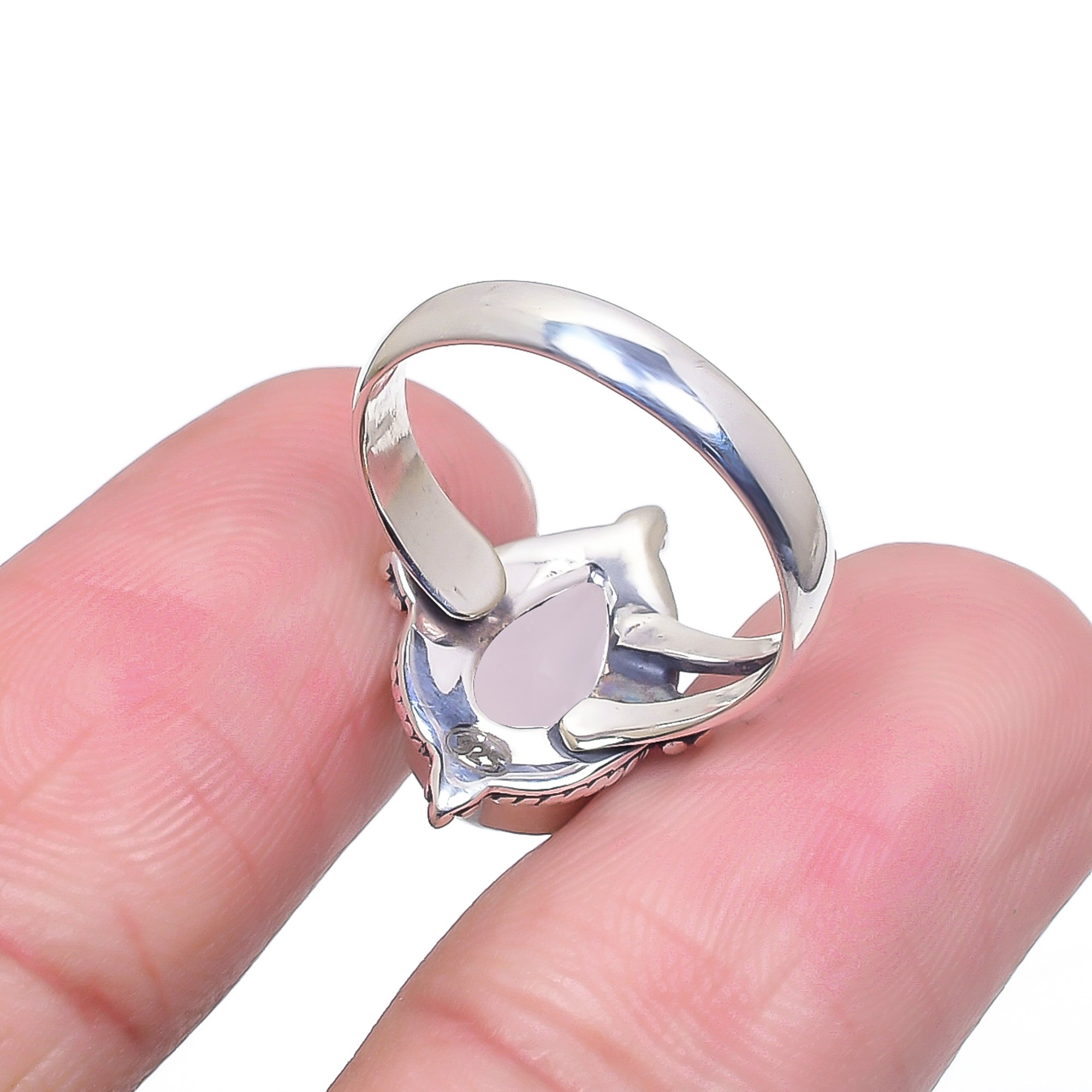 Pink Rose Quartz - Simulated 925 Sterling Silver Ring