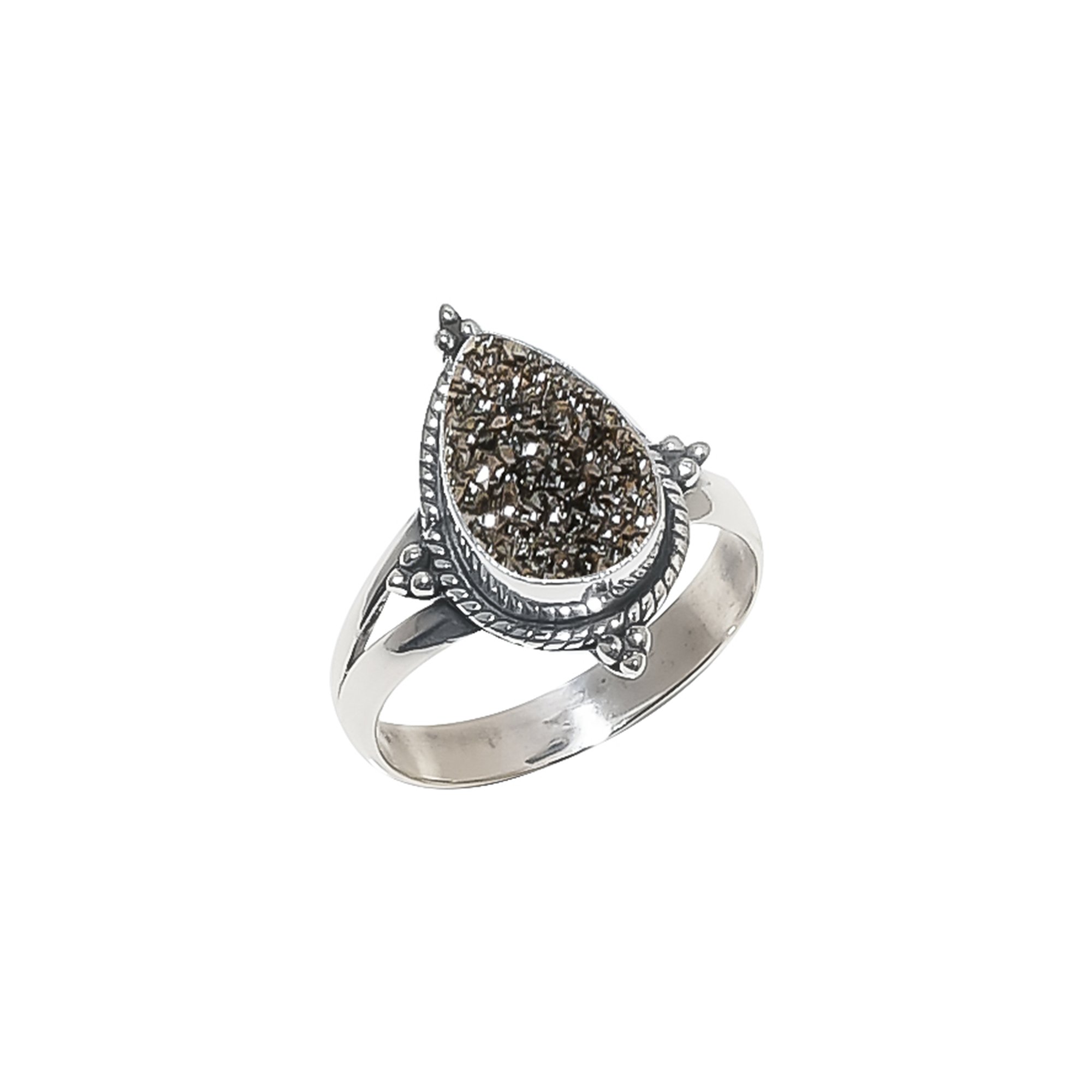 Black Titanium Agate Drusy 925 Sterling Silver Ring