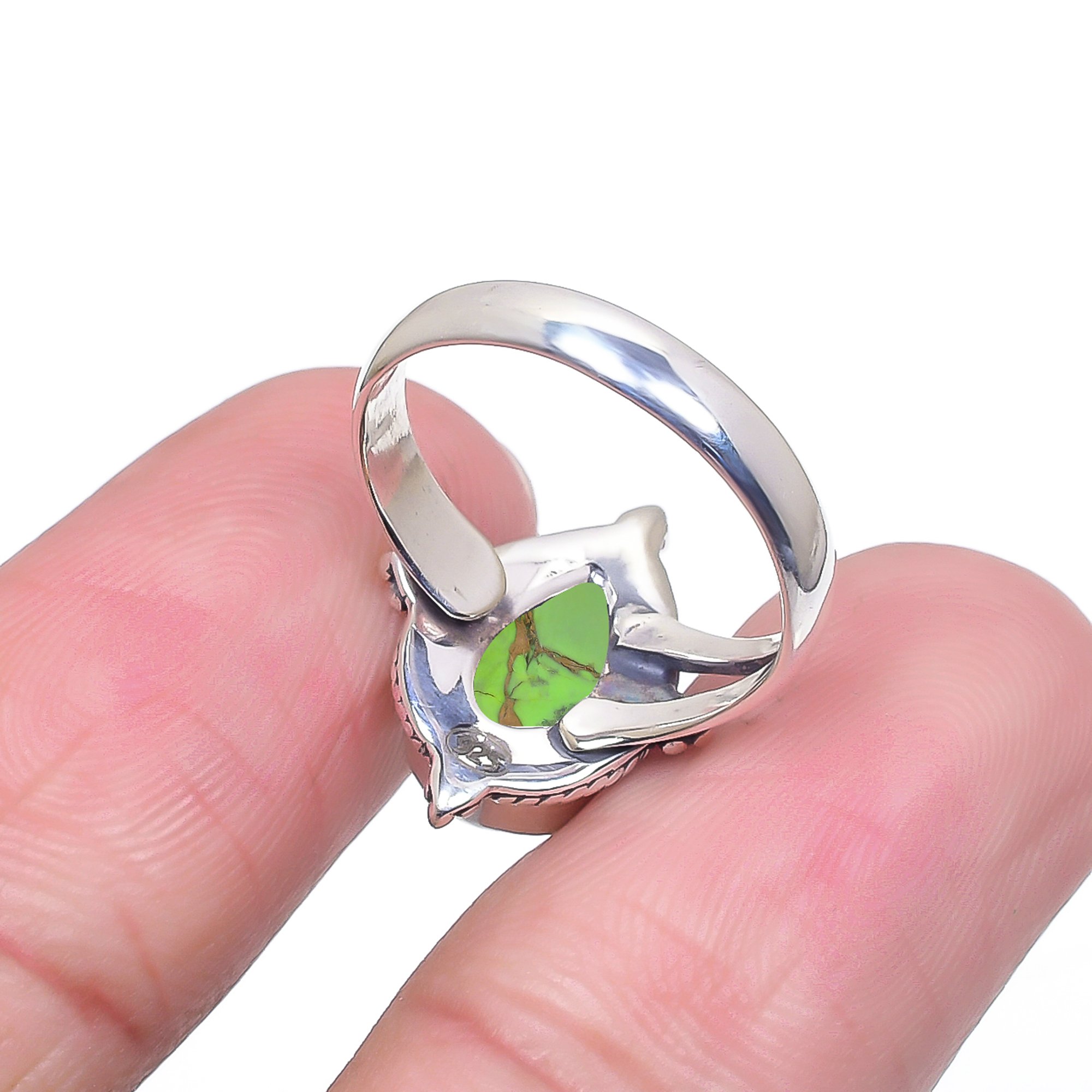 Copper Green Turquoise 925 Sterling Silver Ring